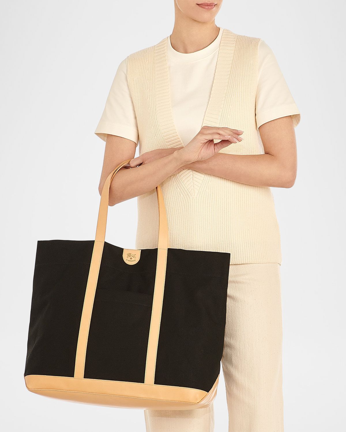 Il Bisonte Caramella Large Canvas Shopper Tote Bag