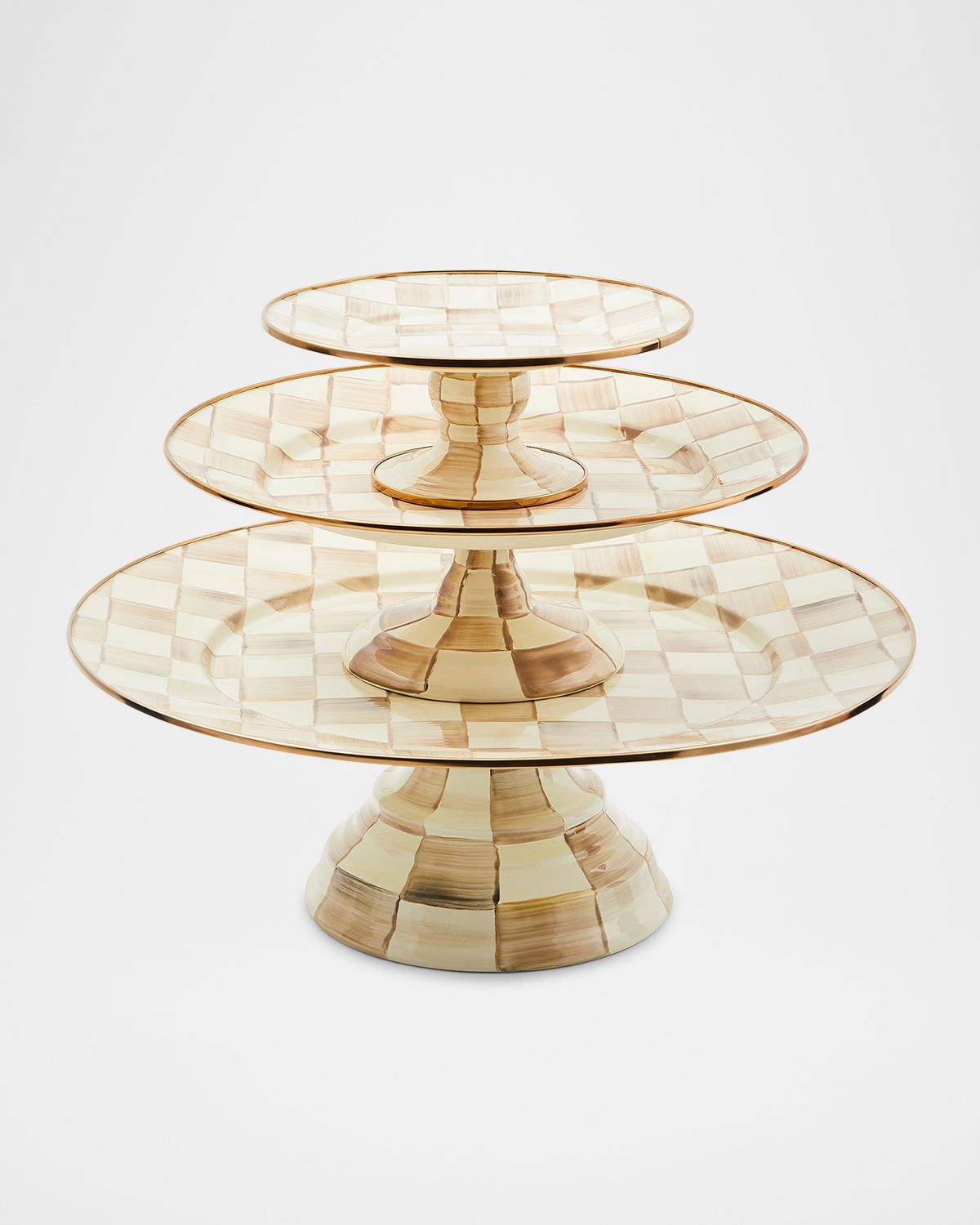 MacKenzie-Childs Mocha Check Mini Pedestal Platter