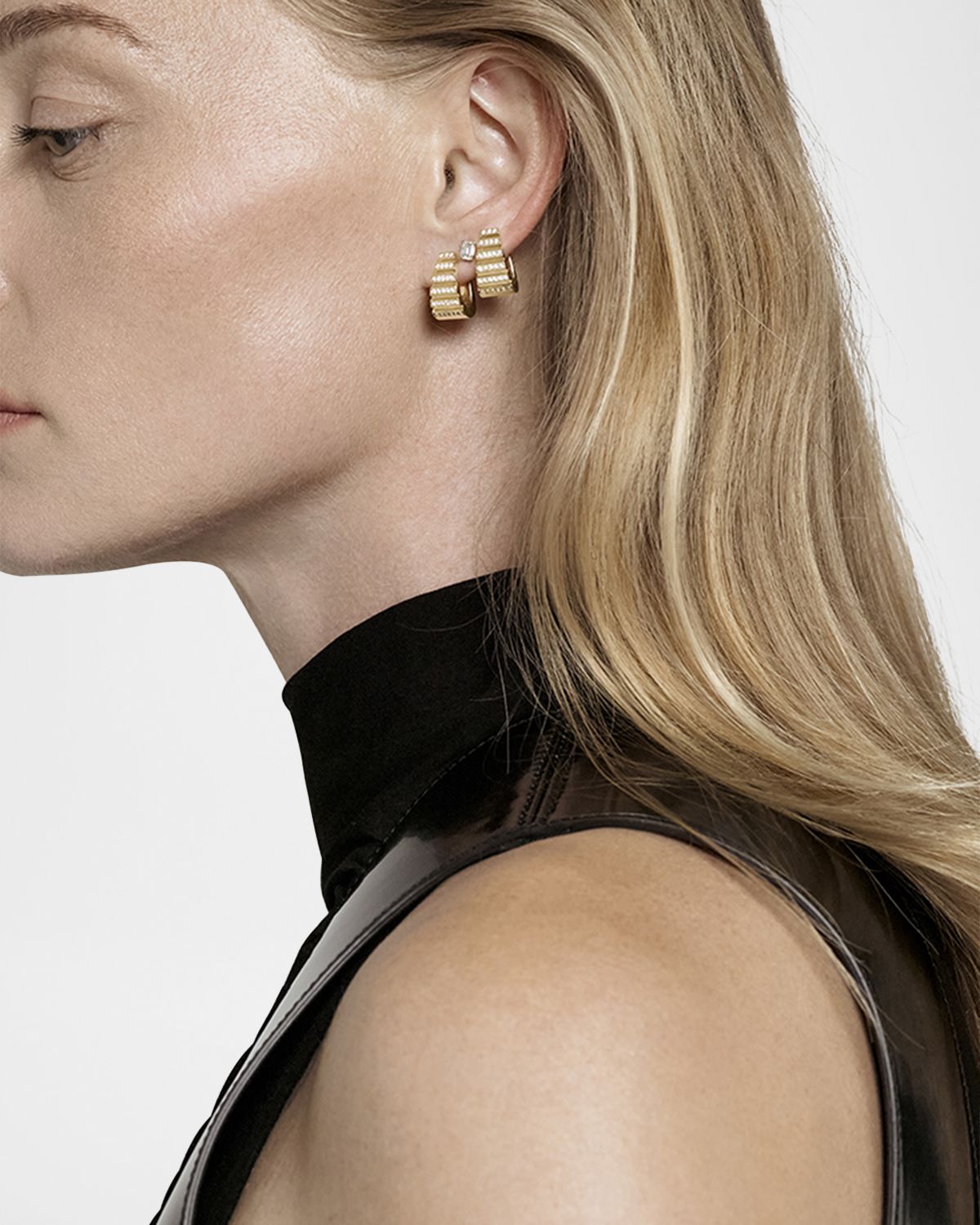 AZLEE 18K Yellow Gold Escalier Large Hoop Earrings with Pave Diamonds