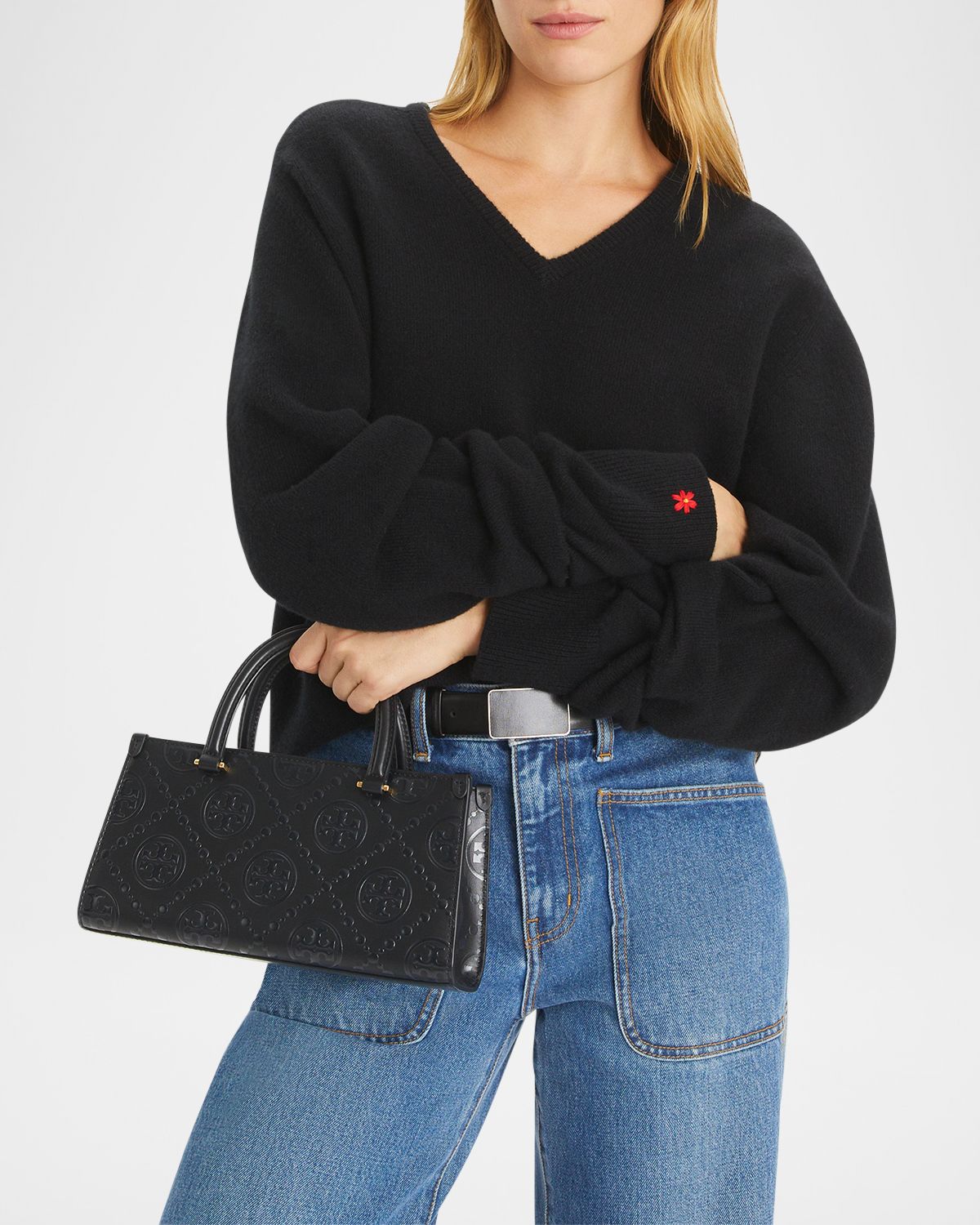 Tory Burch Small T Monogram Embossed East-West Top Handle Bag