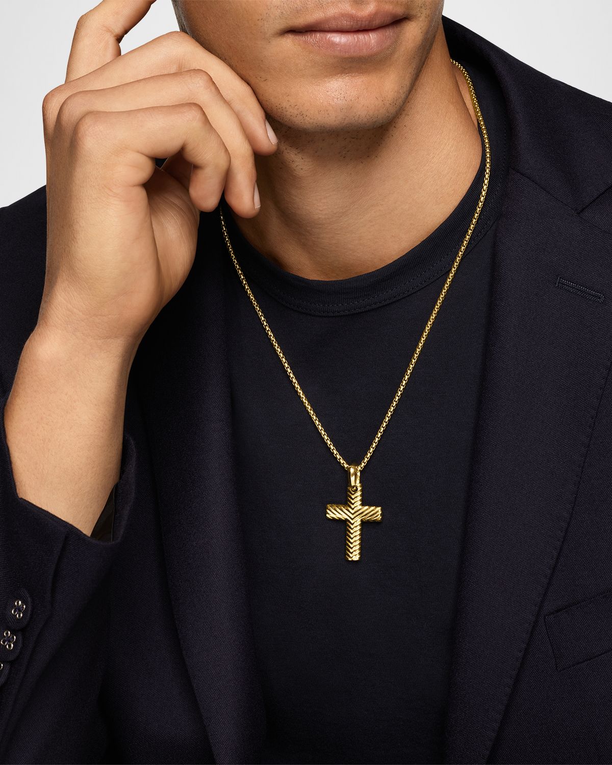 David Yurman Men 's Chevron Cross Enhancer in 18K Gold, 36mm