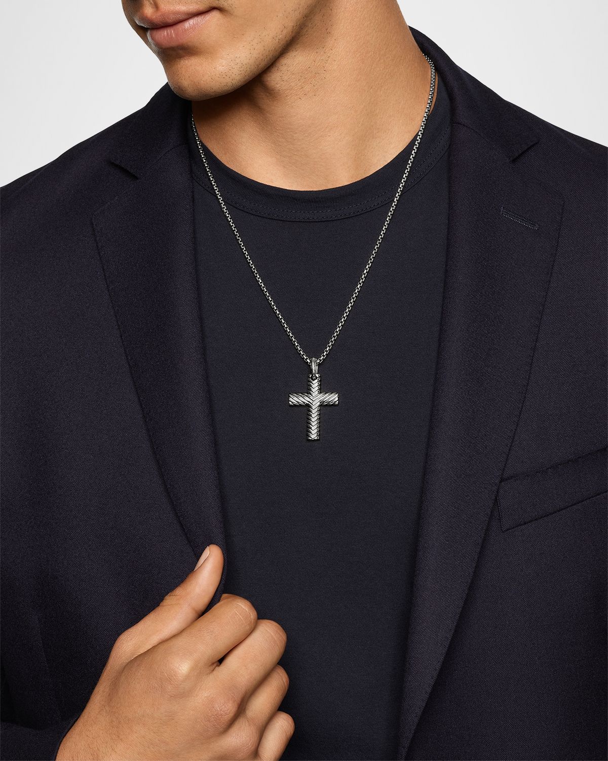 David Yurman Men 's Chevron Cross Enhancer in Silver, 36mm
