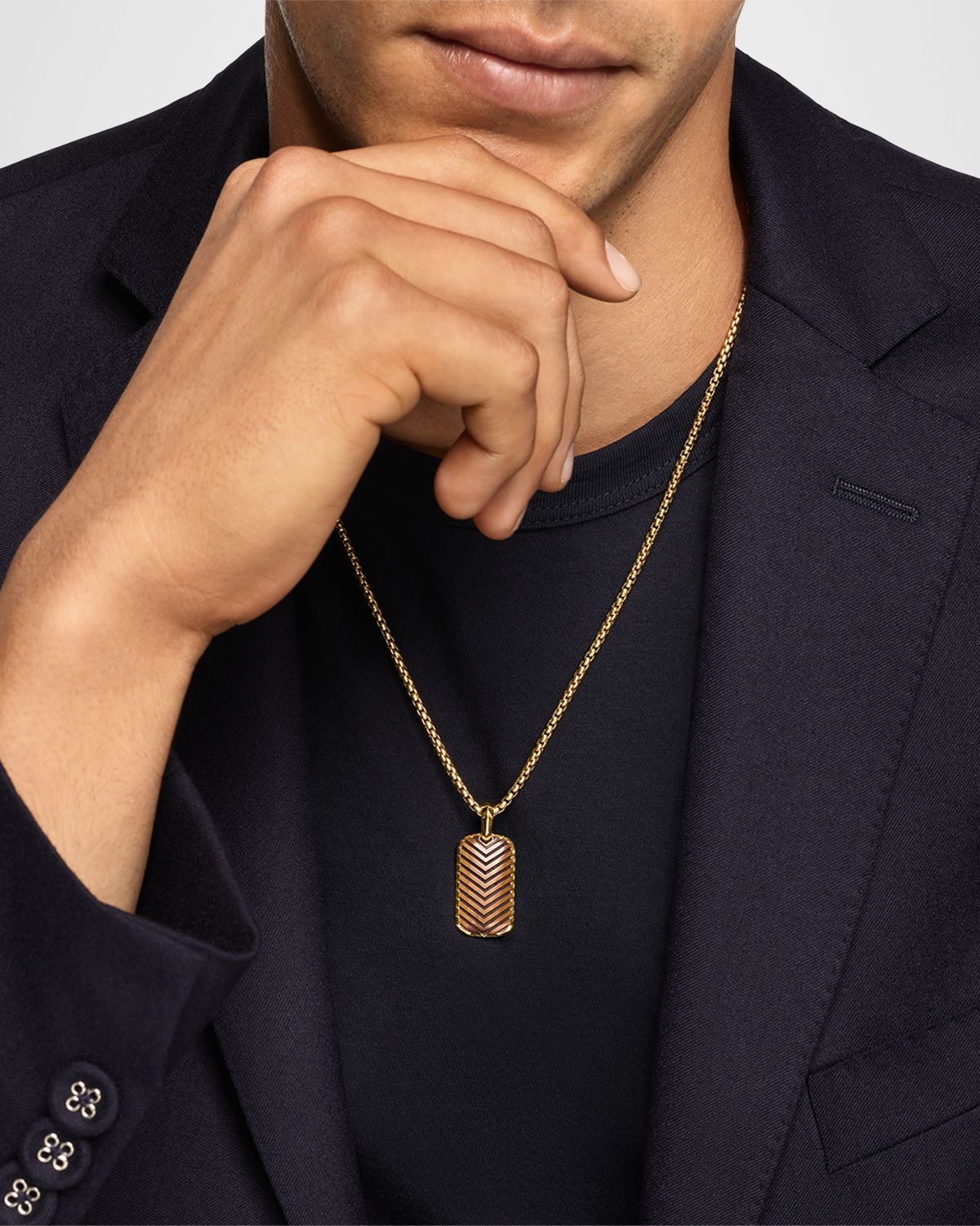 David Yurman Men 's Chevron Tag Enhancer in 18K Gold with Tigers Eye, 27mm