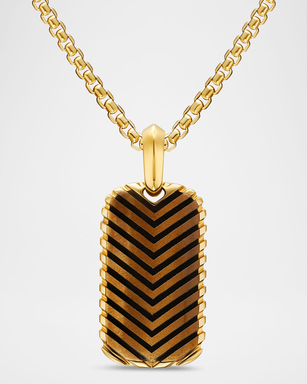 David Yurman Men 's Chevron Tag Enhancer in 18K Gold with Tigers Eye, 27mm