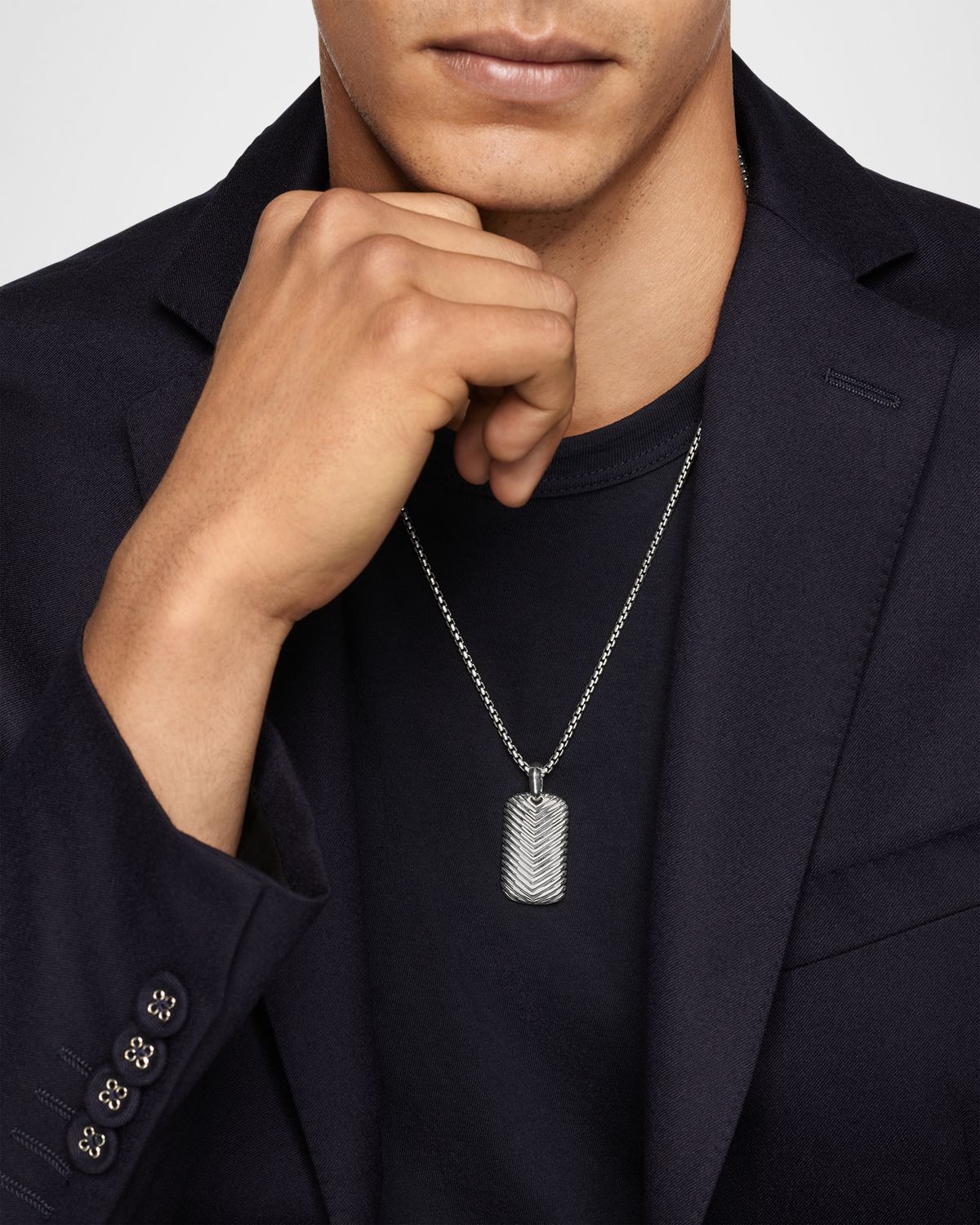 David Yurman Men 's Chevron Tag Enhancer in Silver, 34mm