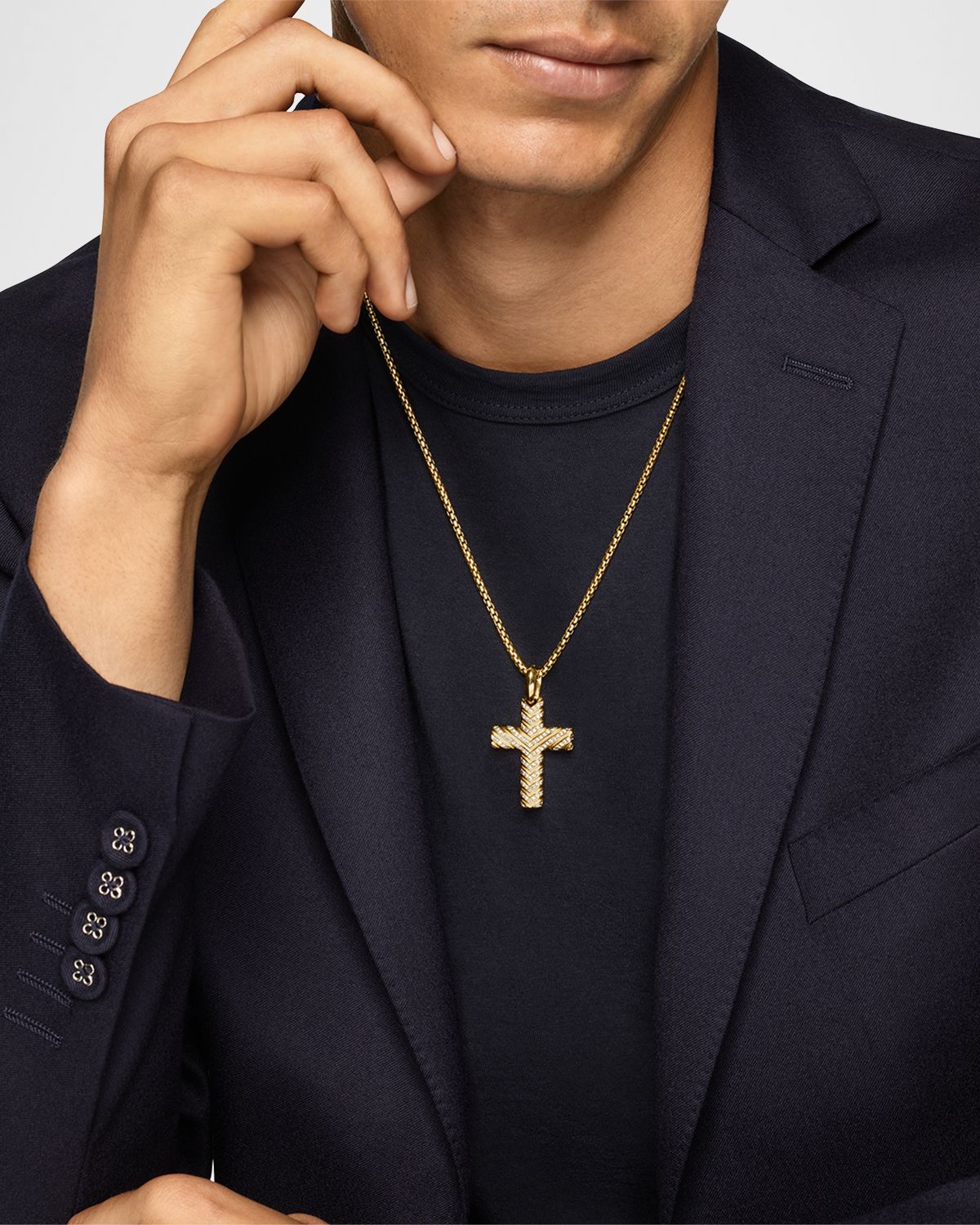 David Yurman Men 's Chevron Cross Enhancer in 18K Gold with Diamonds, 36mm