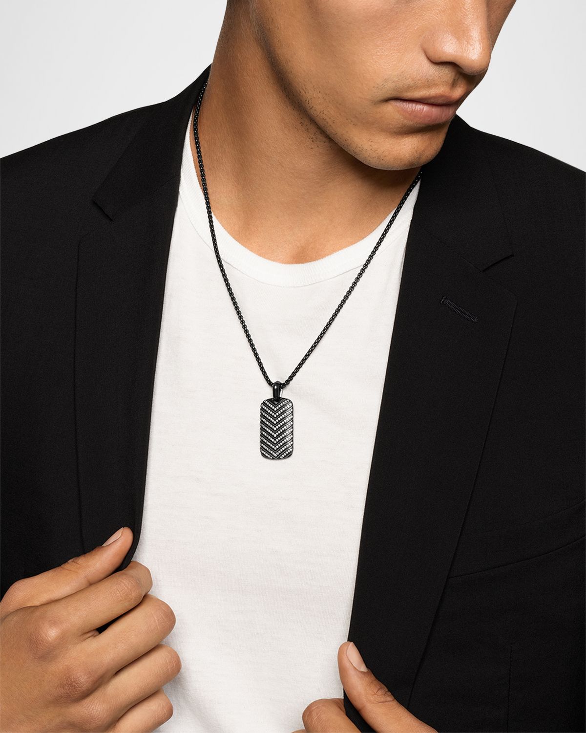 David Yurman Men 's Chevron Tag Enhancer in Titanium with Diamonds, 34mm