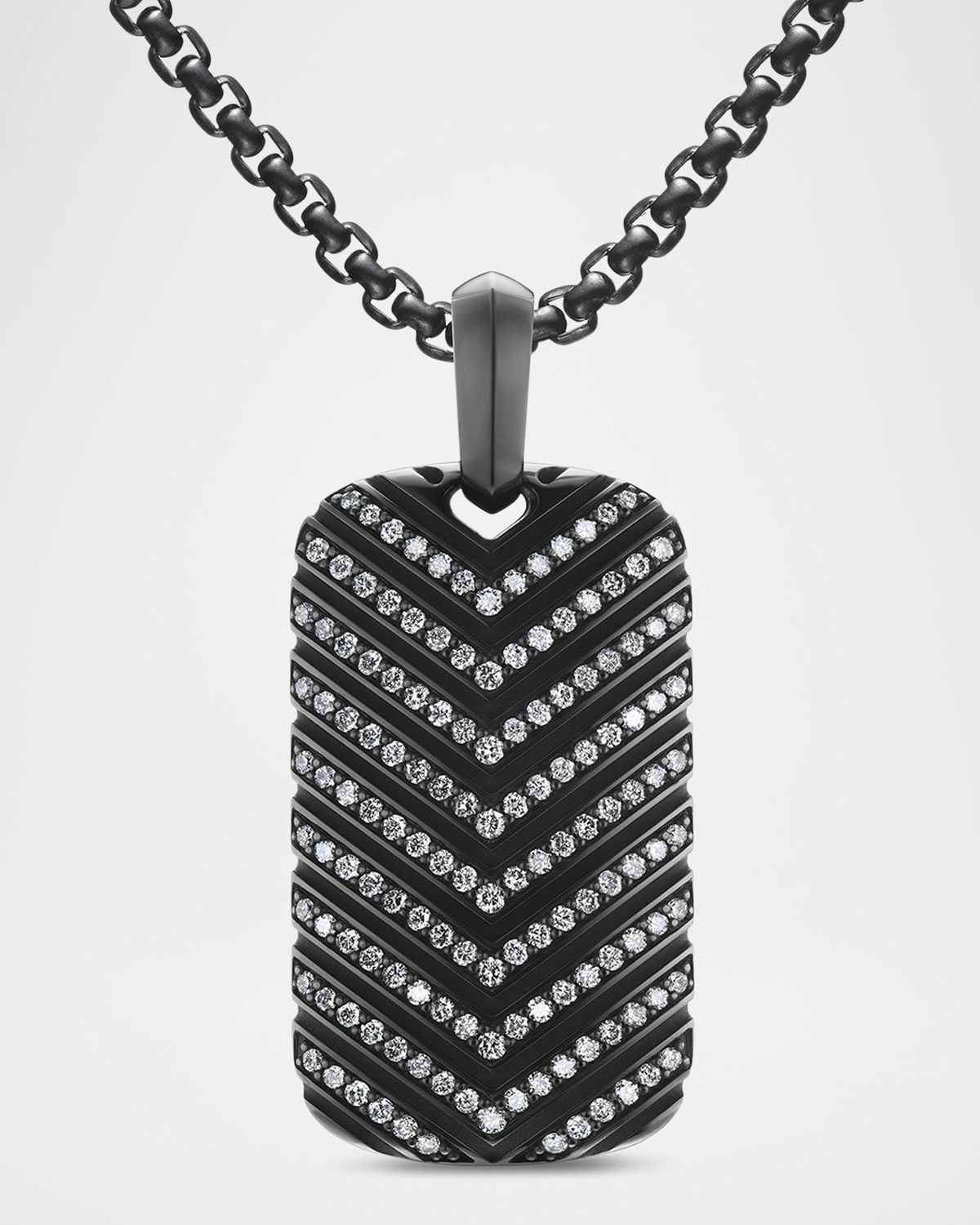 David Yurman Men 's Chevron Tag Enhancer in Titanium with Diamonds, 34mm
