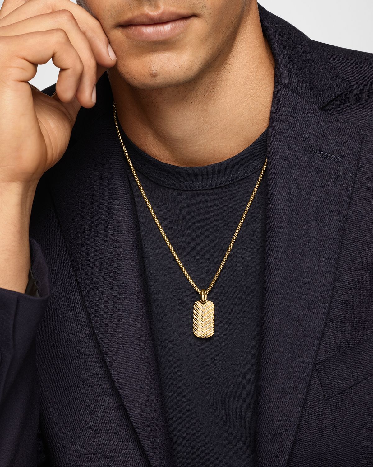 David Yurman Men 's Chevron Tag Enhancer in 18K Gold with Diamonds, 27mm