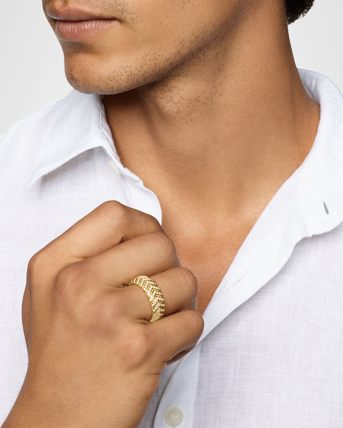 David Yurman Men 's Chevron Band Ring in 18K Gold with Diamonds, 8mm