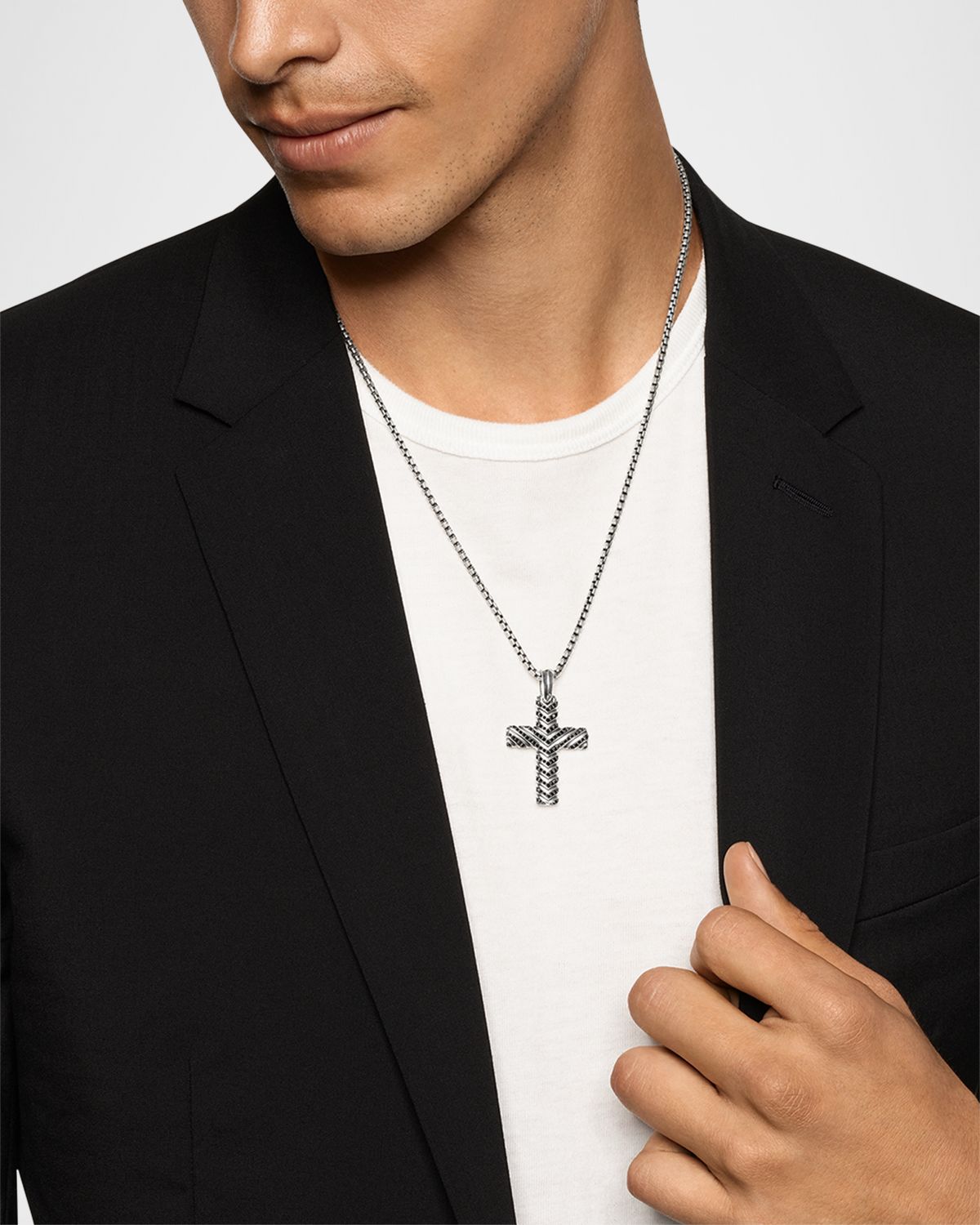 David Yurman Men 's Chevron Cross Enhancer in Silver with Diamonds, 36mm