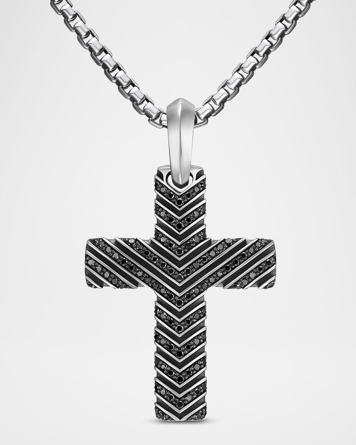 David Yurman Men 's Chevron Cross Enhancer in Silver with Diamonds, 36mm