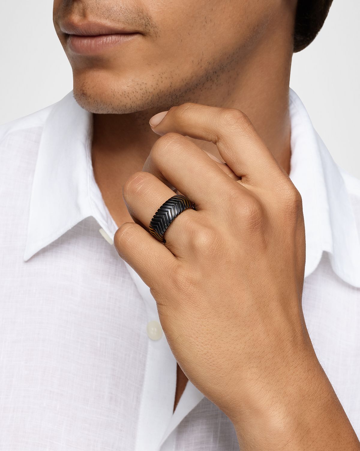 David Yurman Men 's Chevron Band Ring in Black Titanium, 10mm