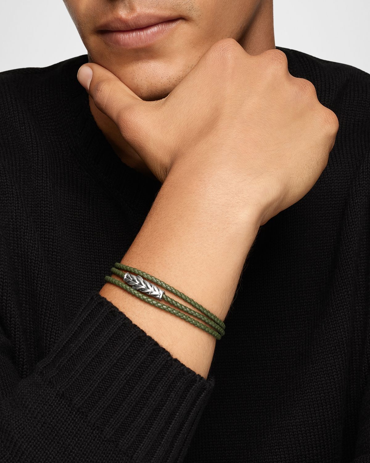 David Yurman Men 's Chevron Wrap Bracelet in Leather with Silver
