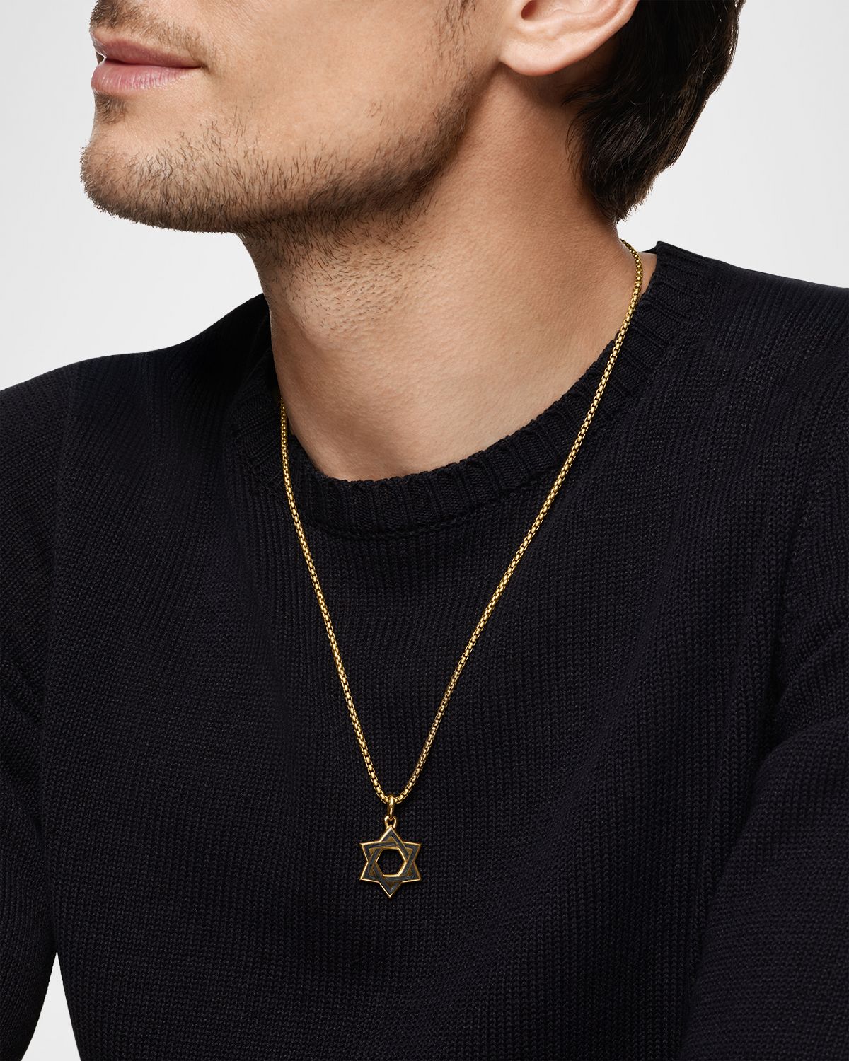 David Yurman Men 's Star of David Pendant in 18K Gold with Forged Carbon, 25mm