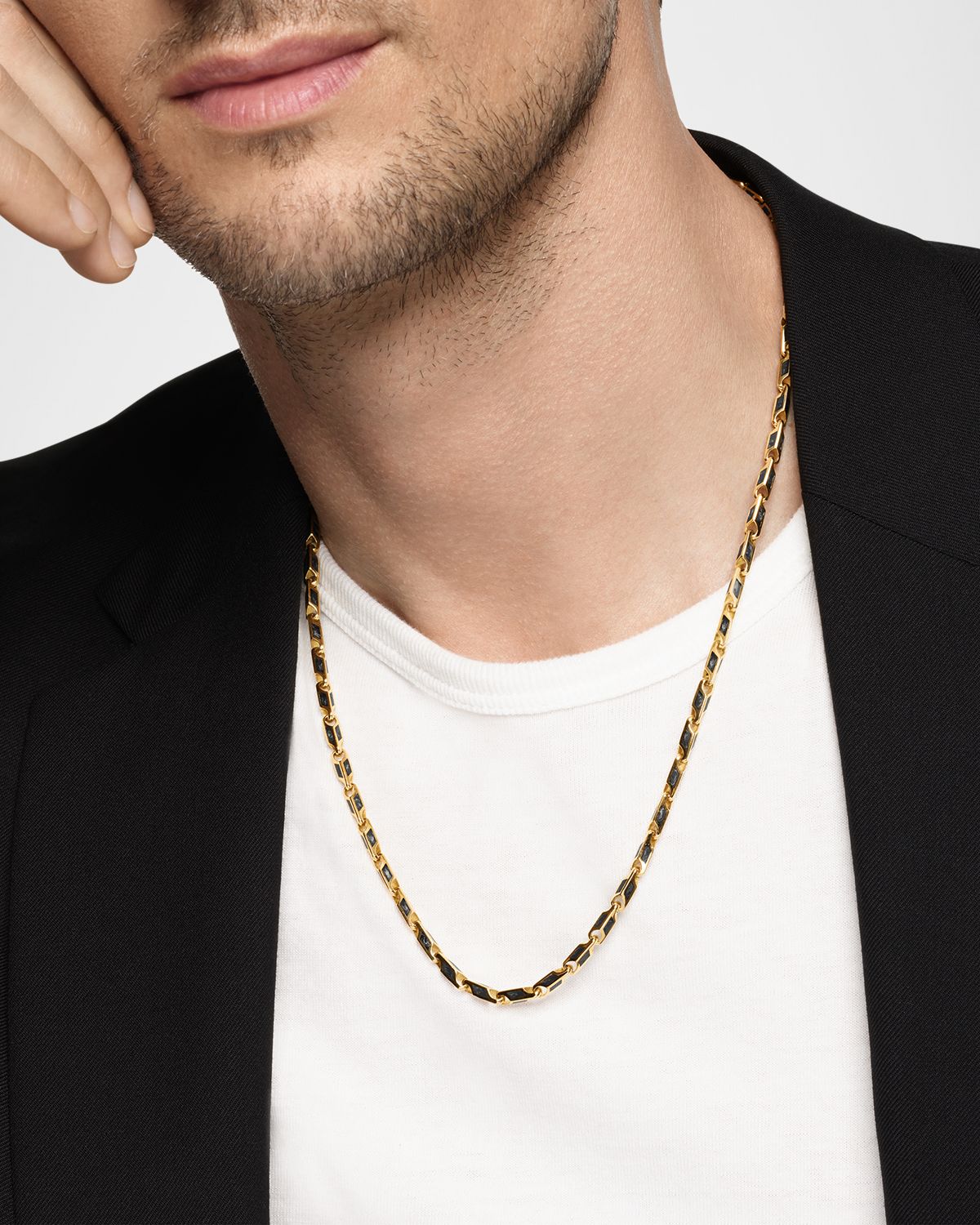 David Yurman Men 's Faceted Chain Necklace in 18K Gold with Forged Carbon, 3mm, 22"L