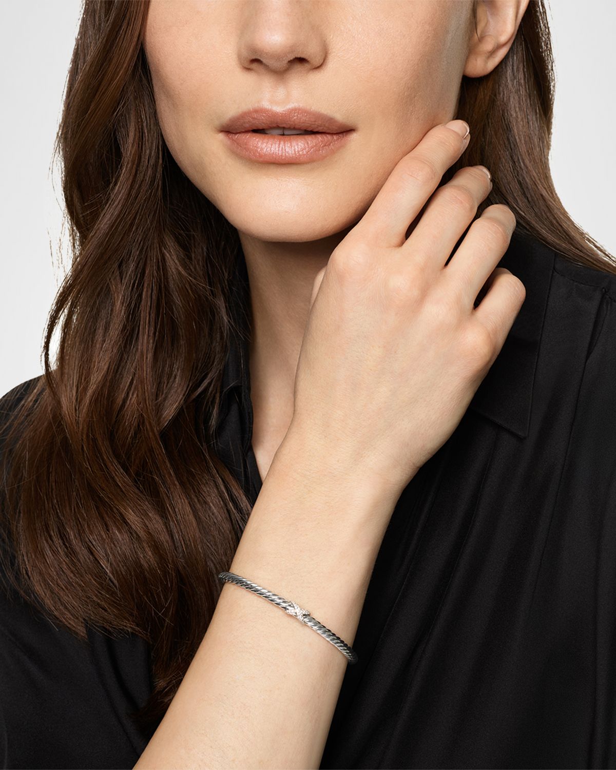David Yurman Cable Flex Center Station X Bracelet with Diamonds in Silver, 4mm