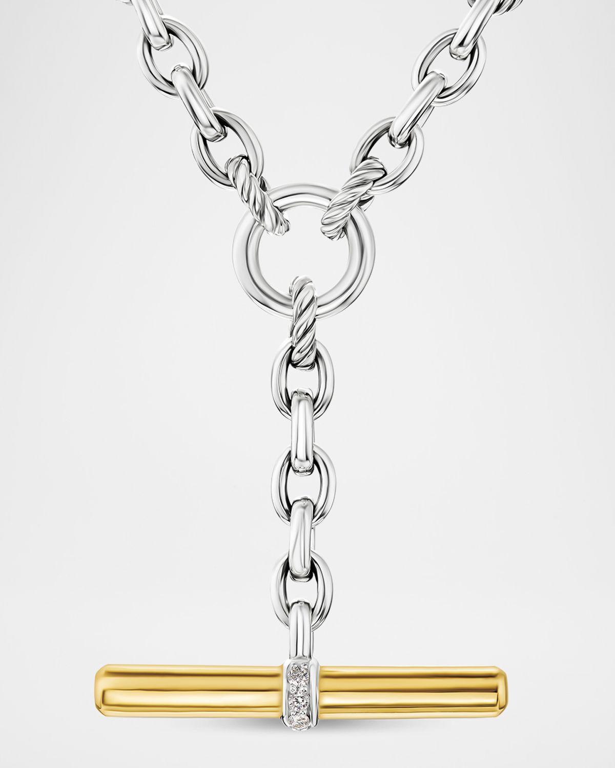David Yurman DY Mercer Petite Toggle Necklace with Diamonds in Silver and 18K Gold, 4.5mm