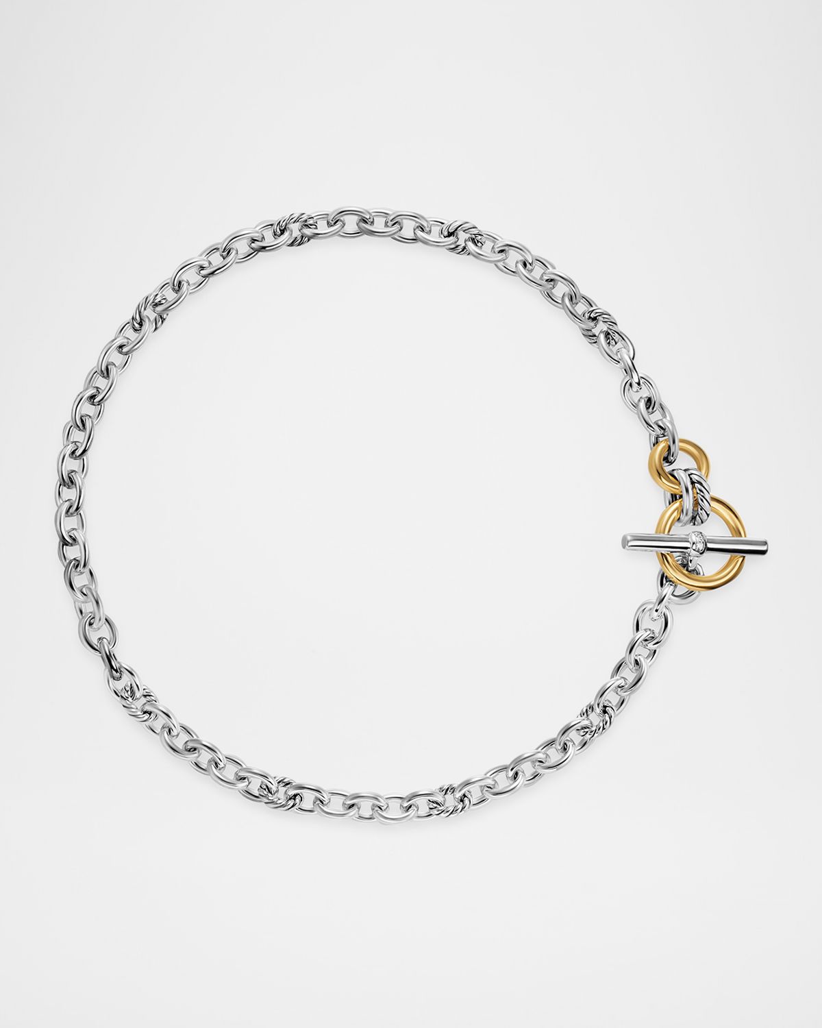 David Yurman DY Mercer Single Row Toggle Necklace with Diamonds in Silver and 18K Gold, 5mm