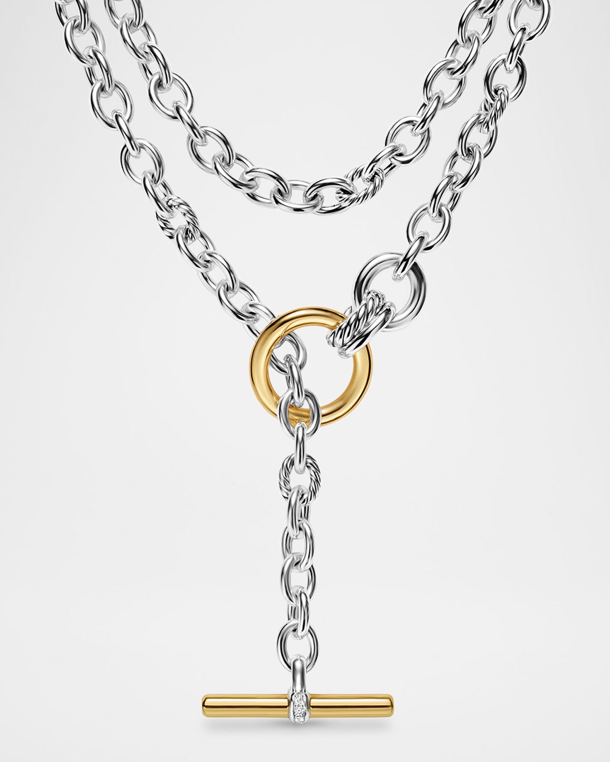 David Yurman DY Mercer Double Row Toggle Necklace with Diamonds in Silver and 18K Gold, 5mm