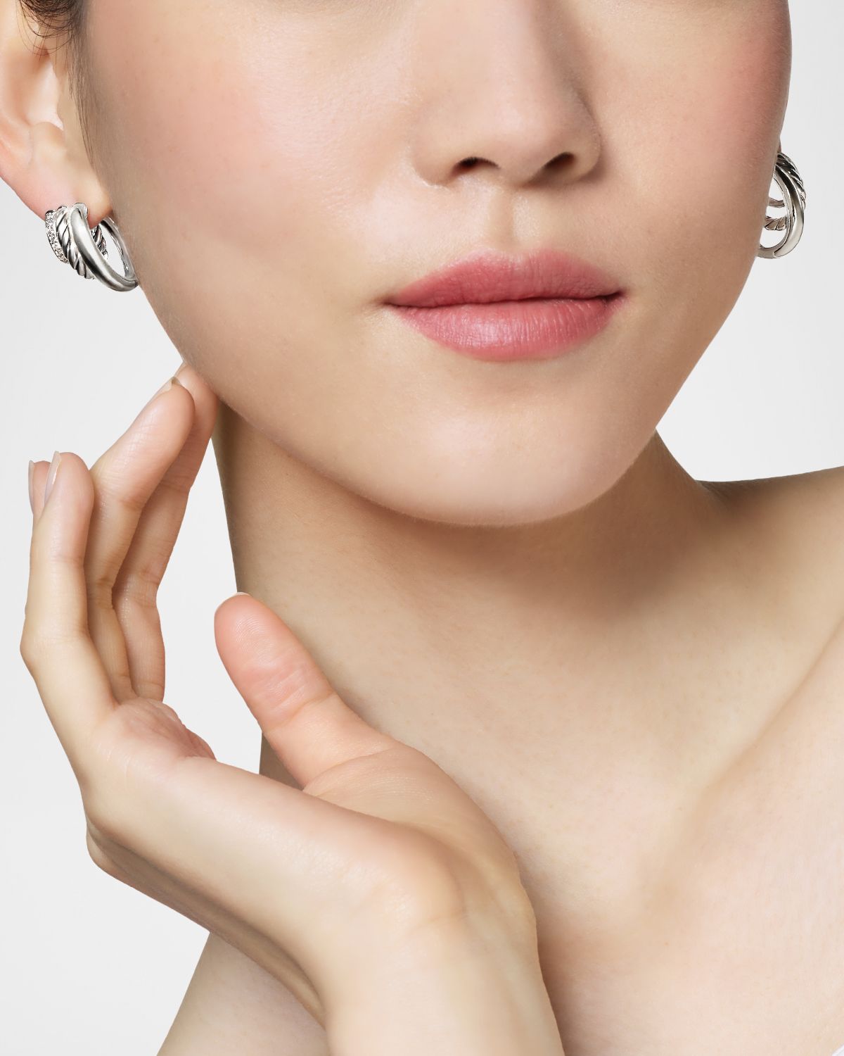 David Yurman DY Mercer 3-Row Hoop Earrings with Diamonds in Silver, 21mm