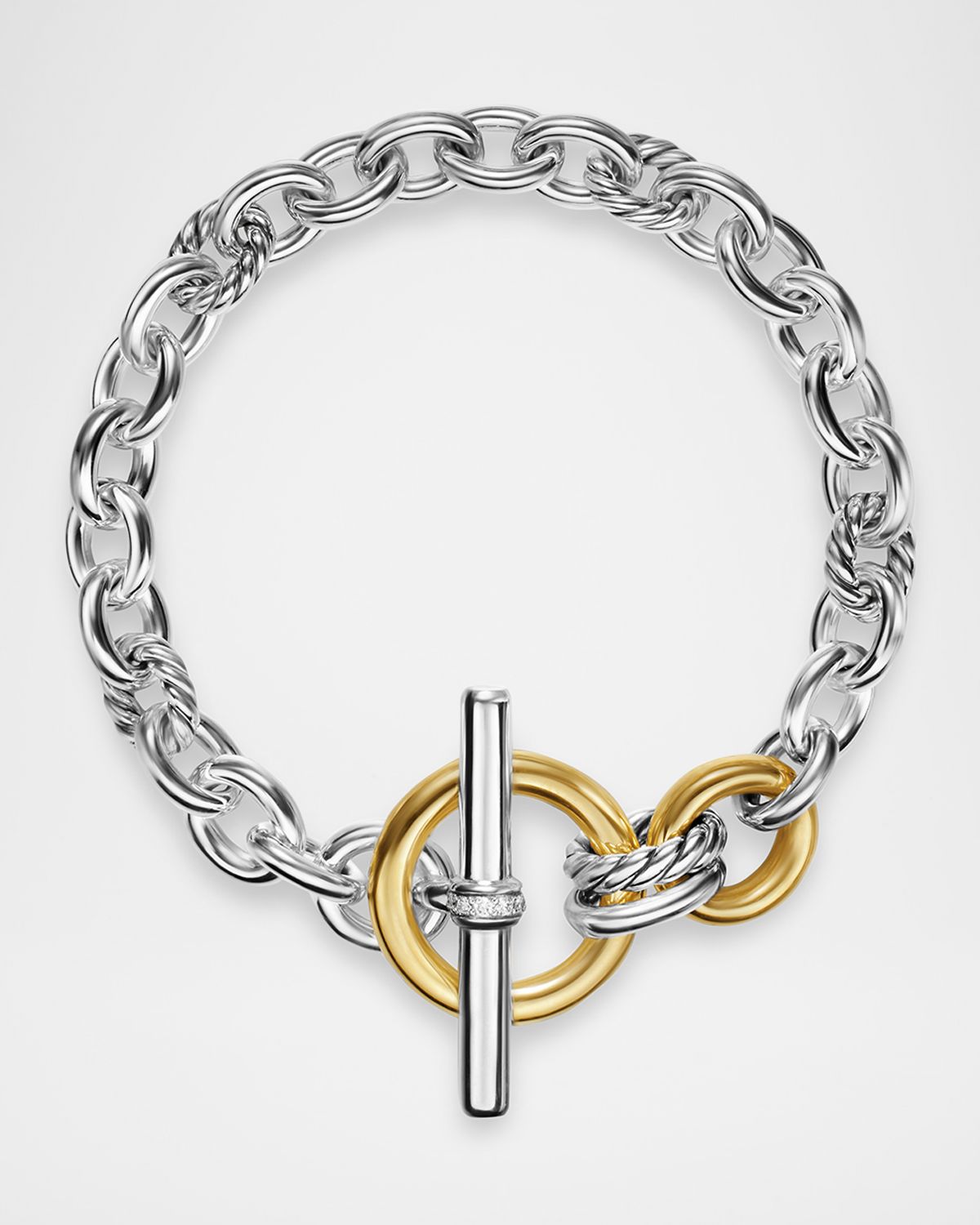 David Yurman Mercer Single Row Toggle Bracelet with Diamonds in Silver and 18K Gold, 5mm