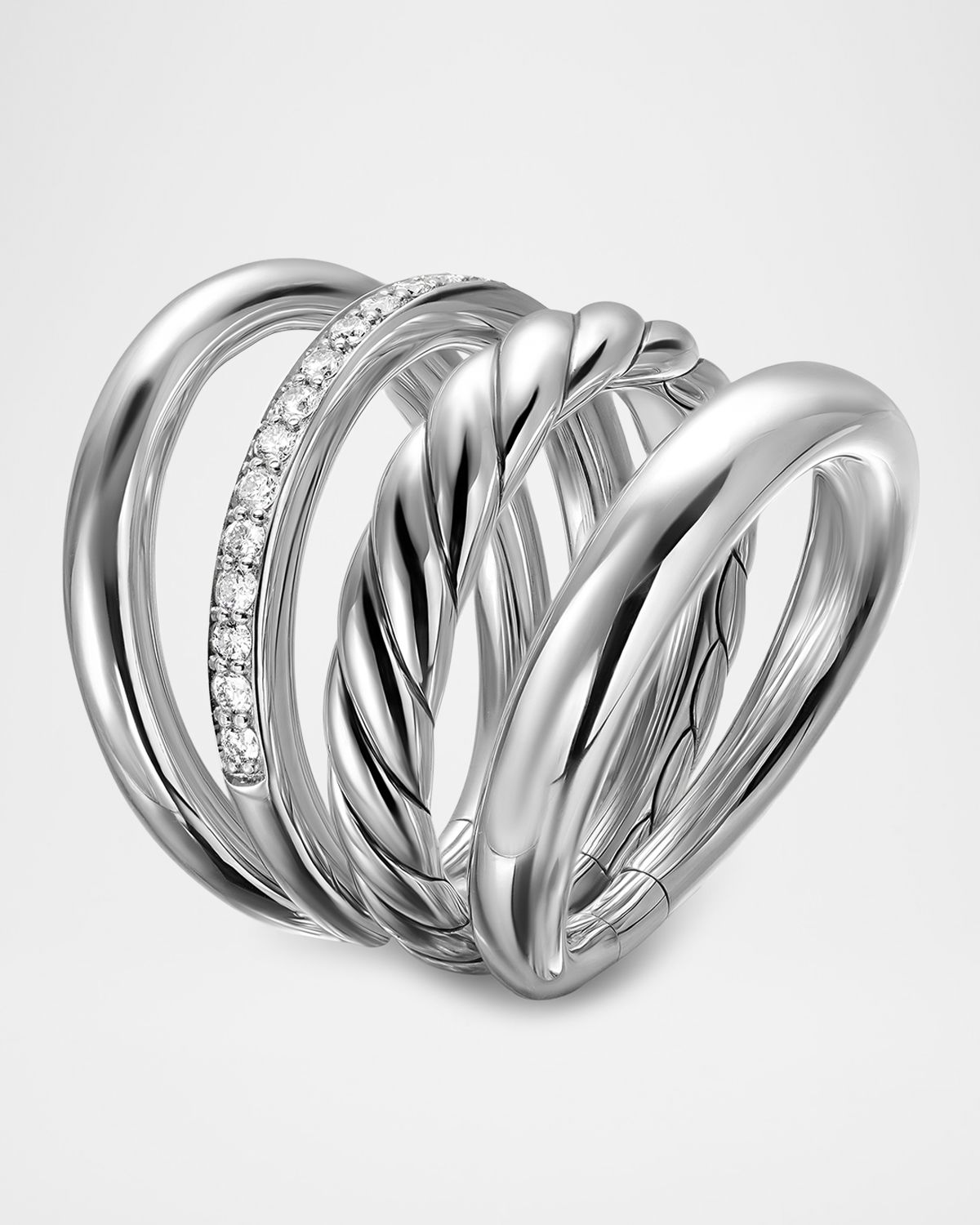 David Yurman DY Mercer 4 Row Ring with Diamonds in Silver, 14mm