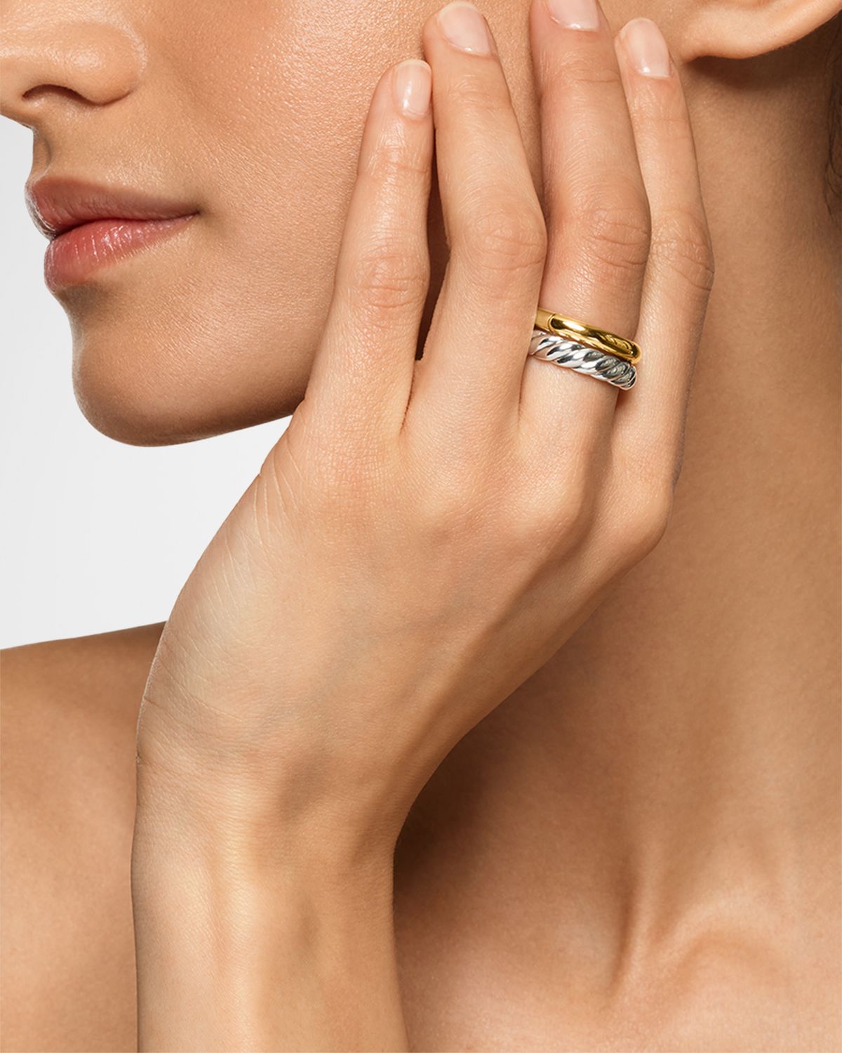 David Yurman DY Mercer 2-Row Ring in Silver with 18K Gold, 8mm
