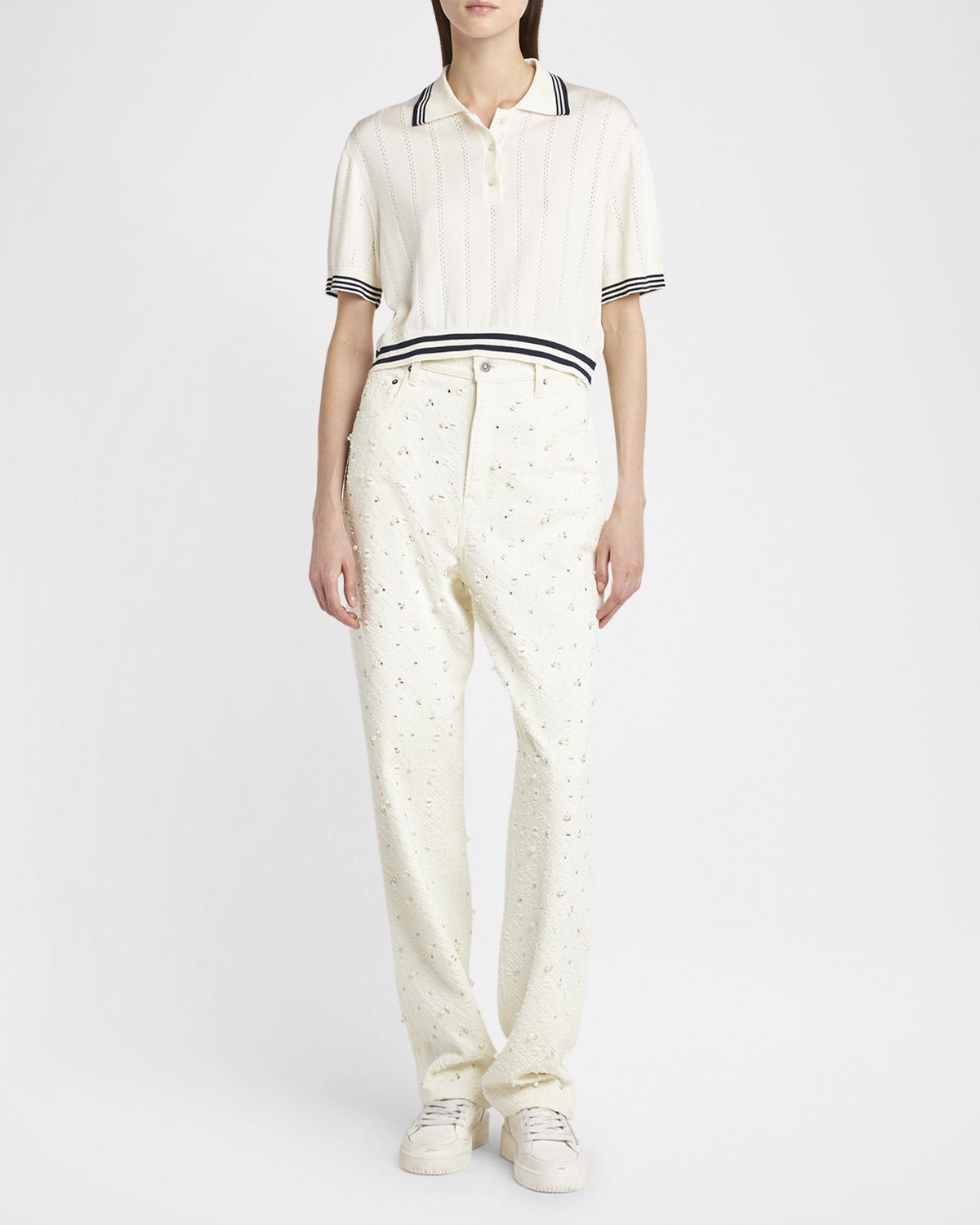 Golden Goose Golden Cropped Open-Work Polo Top