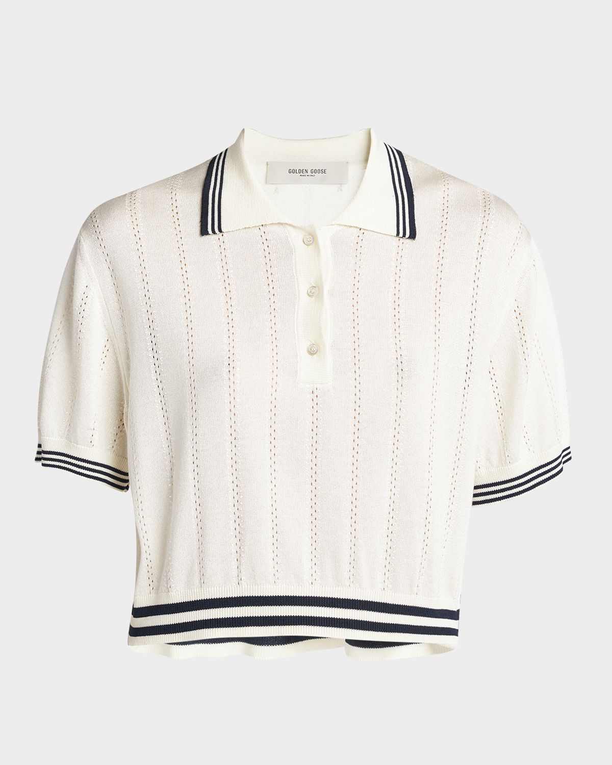 Golden Goose Golden Cropped Open-Work Polo Top