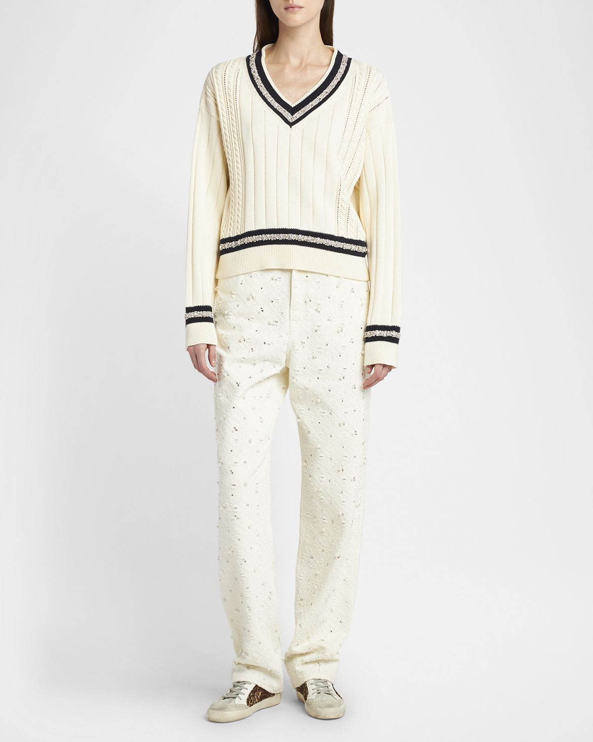 Golden Goose Golden Embellished V-Neck Varsity Sweater