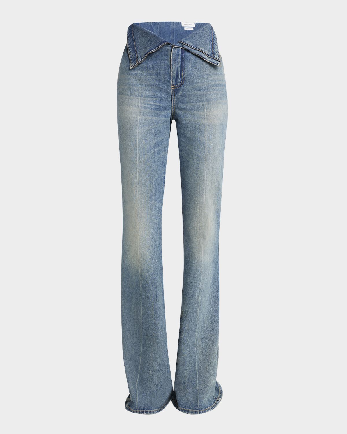 McQueen Foldover-Waist Denim Flare Trousers