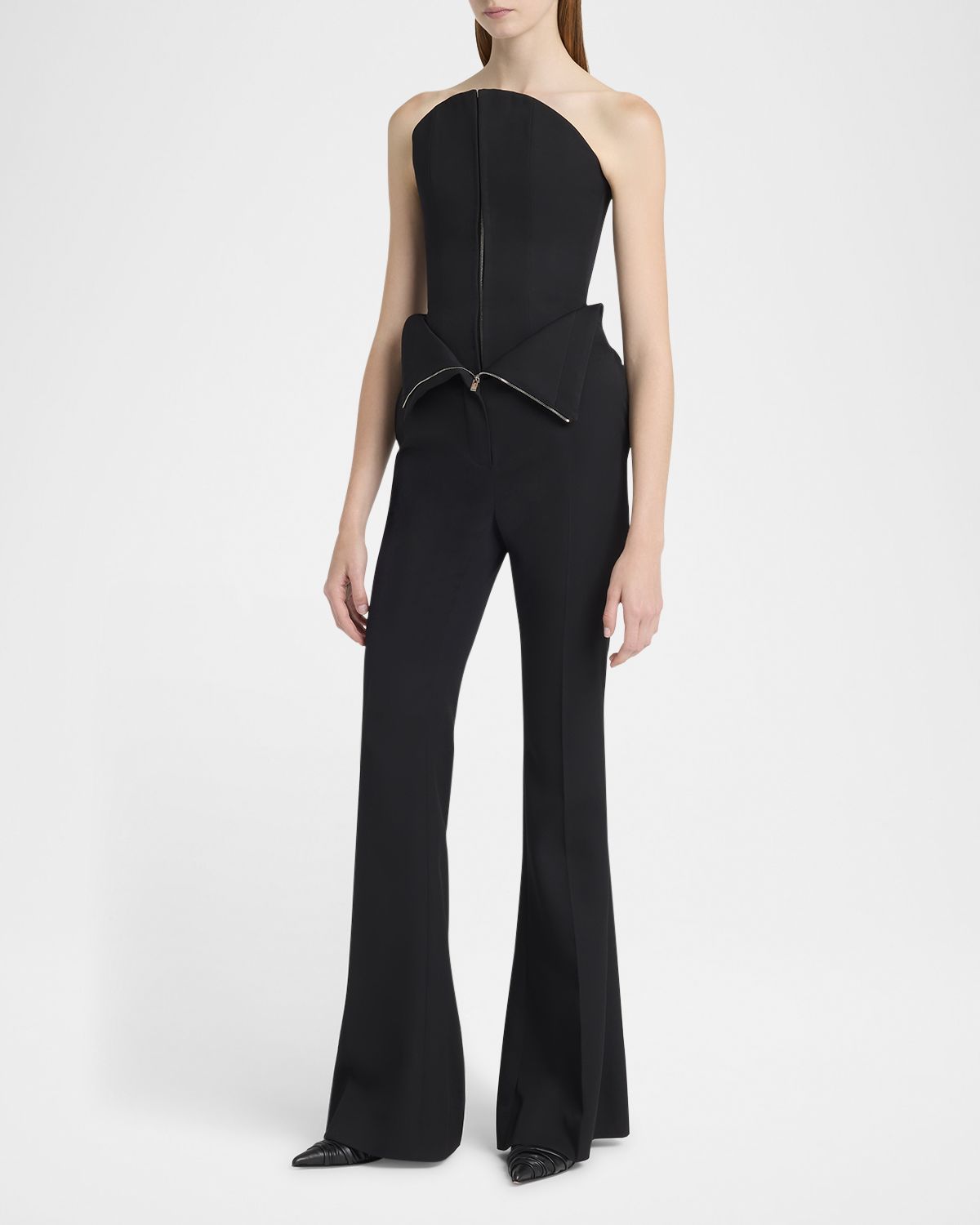McQueen Curved Strapless Zip-Front Bustier Top
