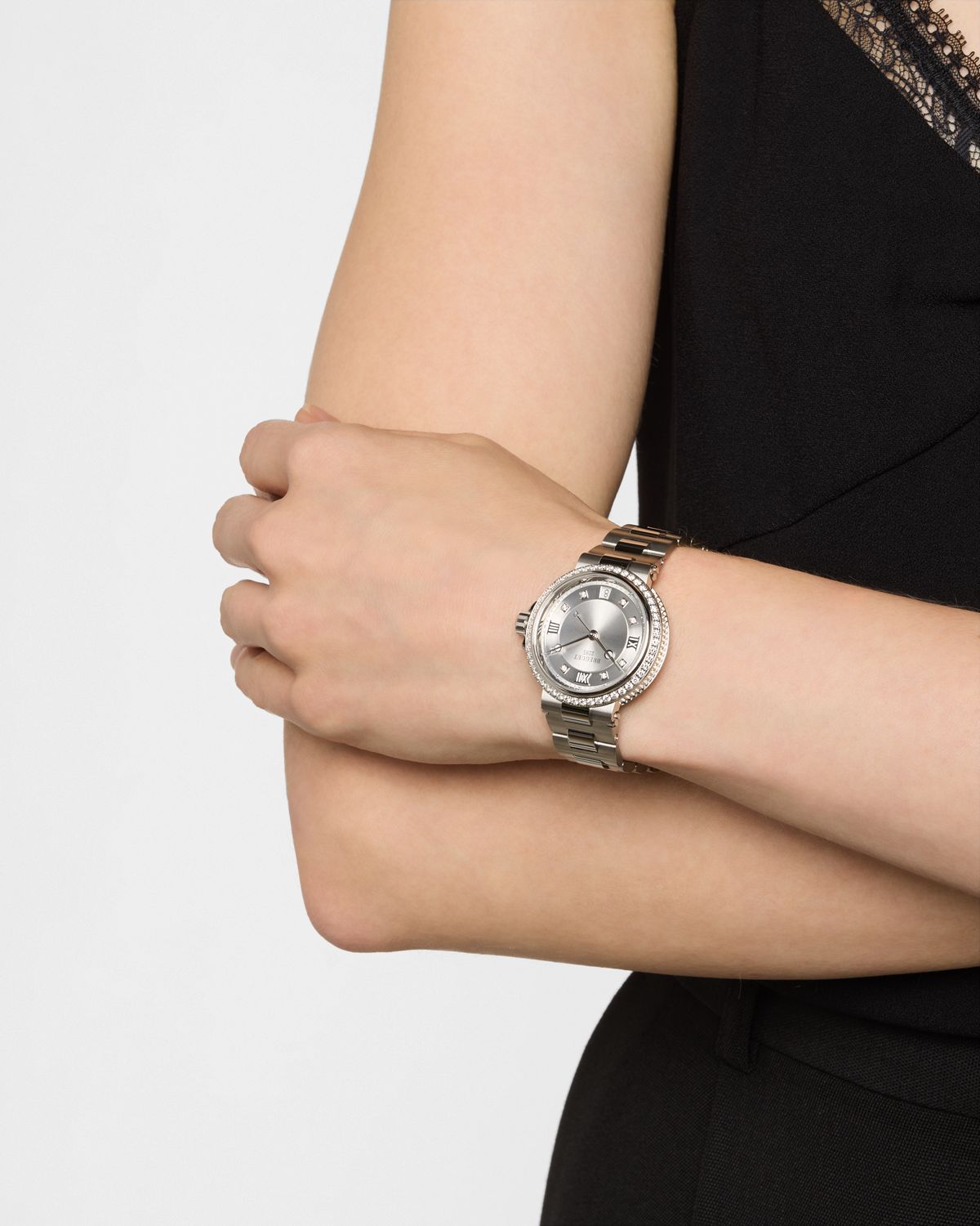 Breguet Stainless Steel Marine 33.8mm Diamond Watch with Bracelet Strap
