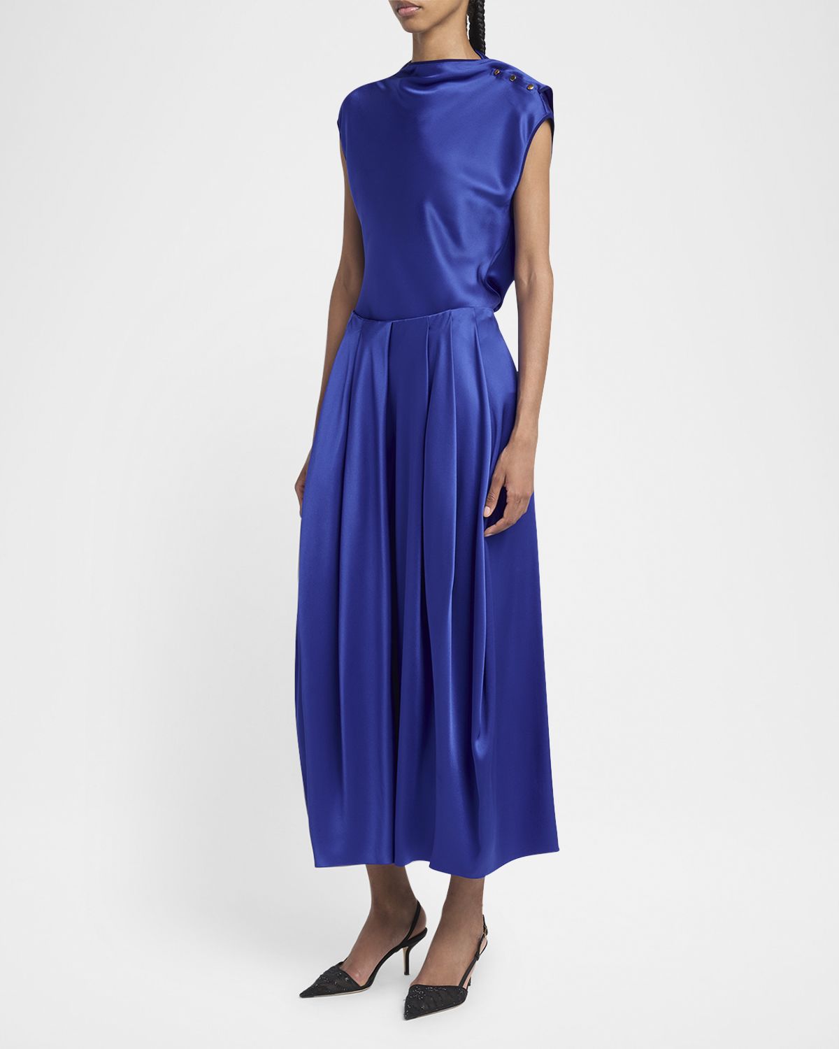 Giorgio Armani Double Silk Satin Pleated Midi Skirt