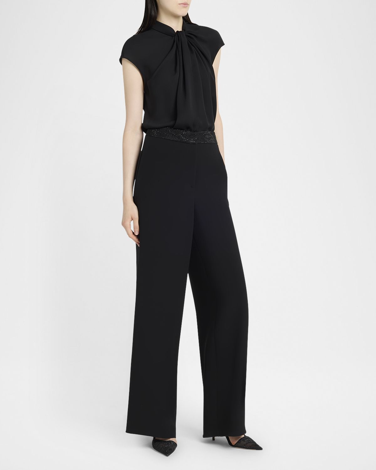 Giorgio Armani Strass Waistband Straight-Leg Silk Trousers