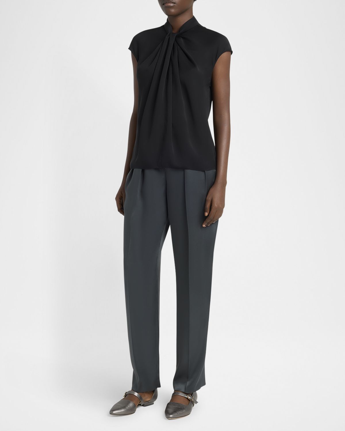 Giorgio Armani Twisted Cap-Sleeve Georgette Silk Blouse