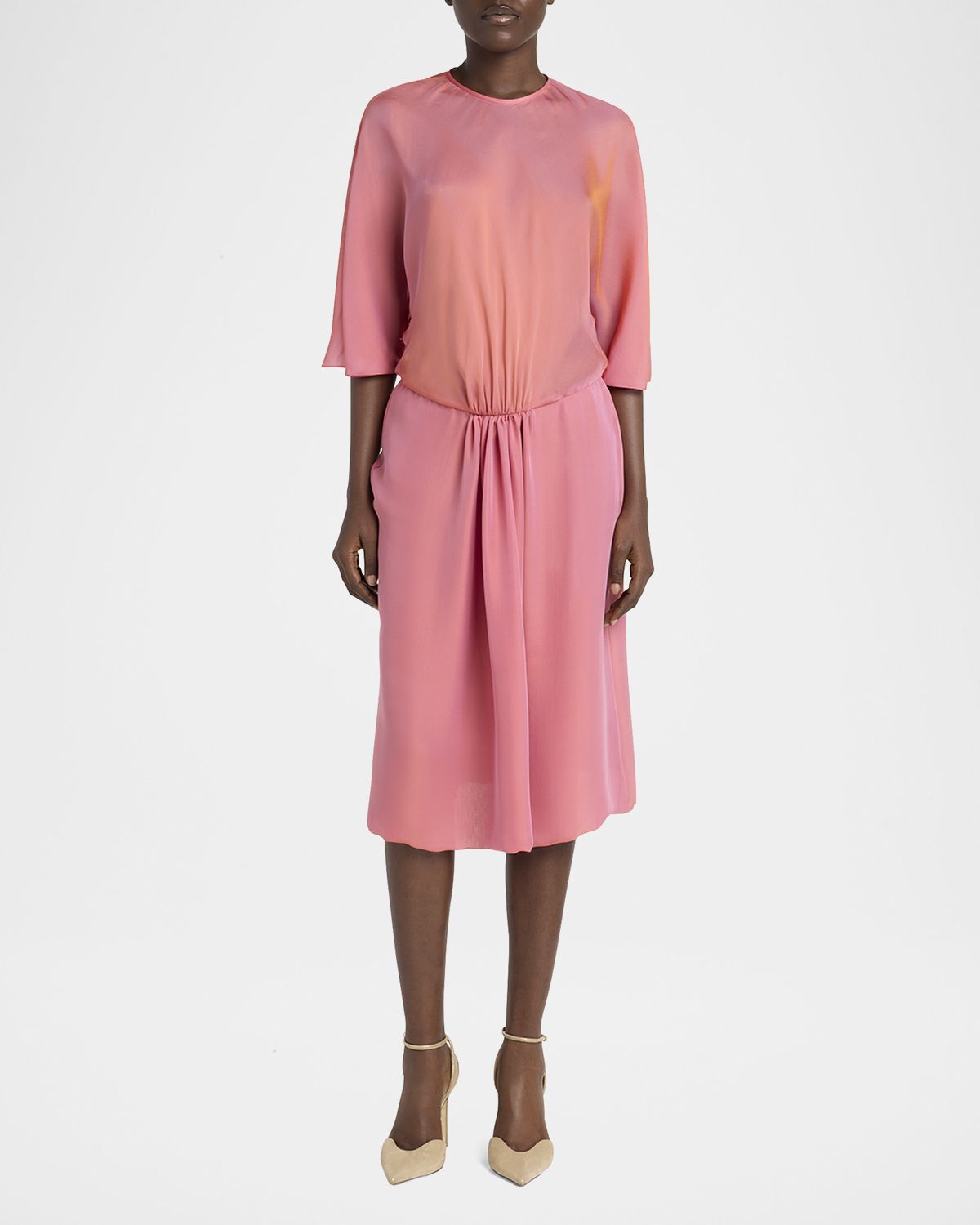 Giorgio Armani Iridescent Chiffon 3/4-Sleeve Midi Dress