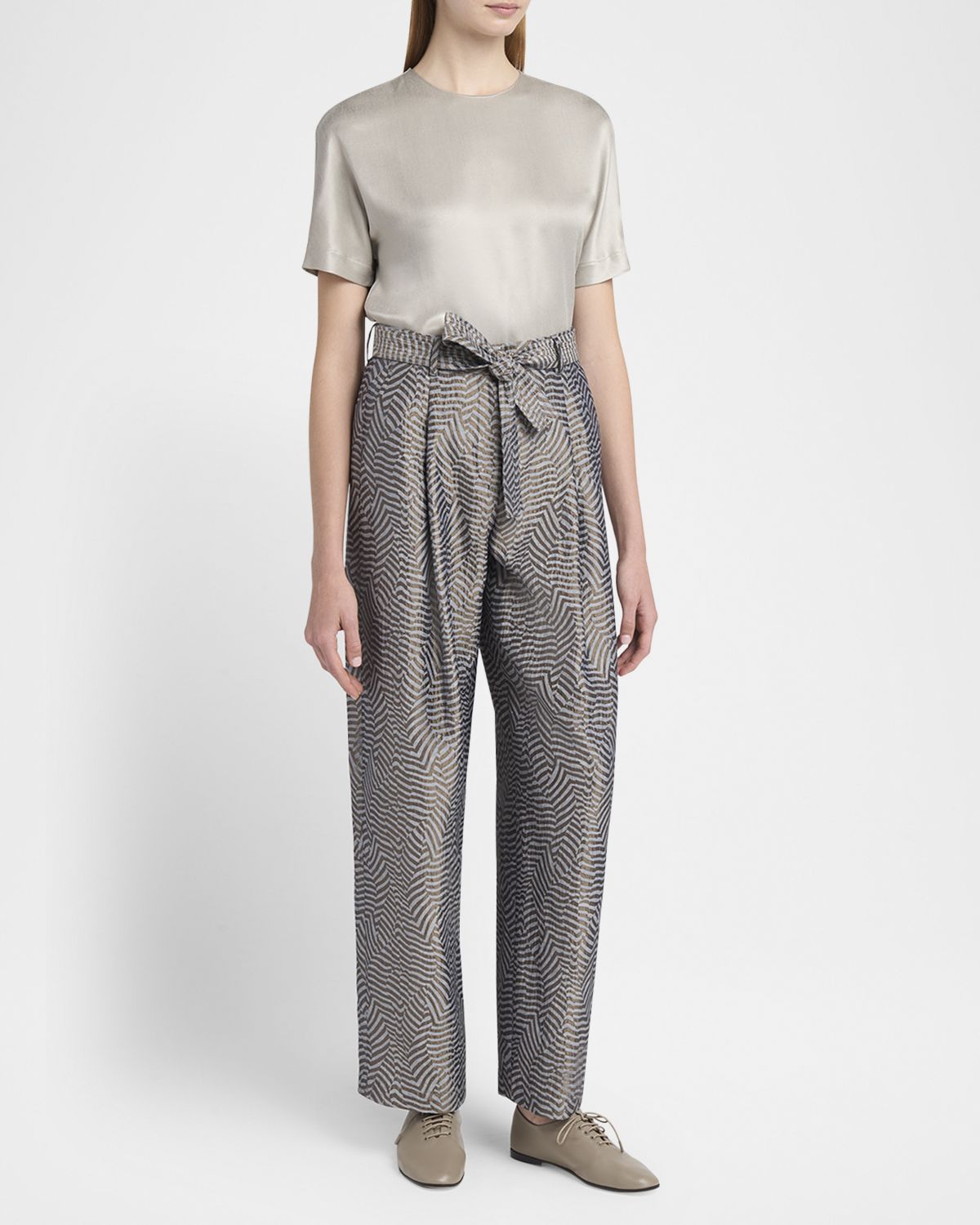 Giorgio Armani Animalier Silk Jacquard Straight-Leg Paperbag Trousers