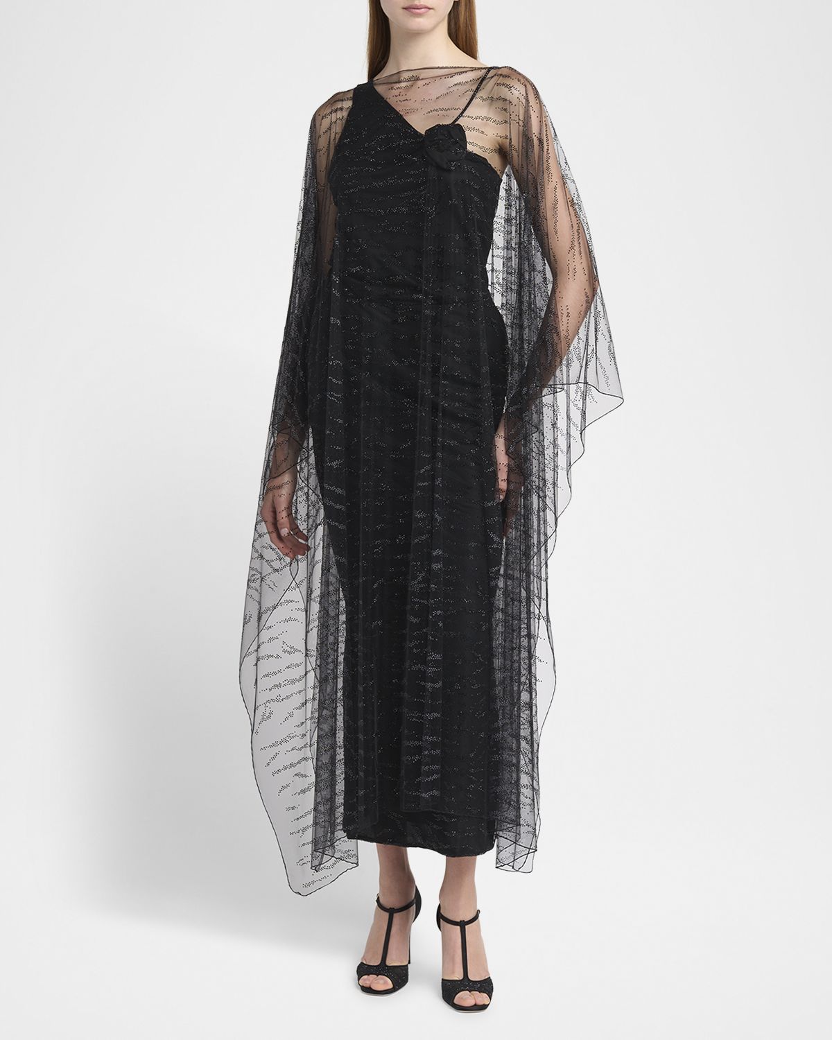 Giorgio Armani Crystal Embellished Sheer Long Cape