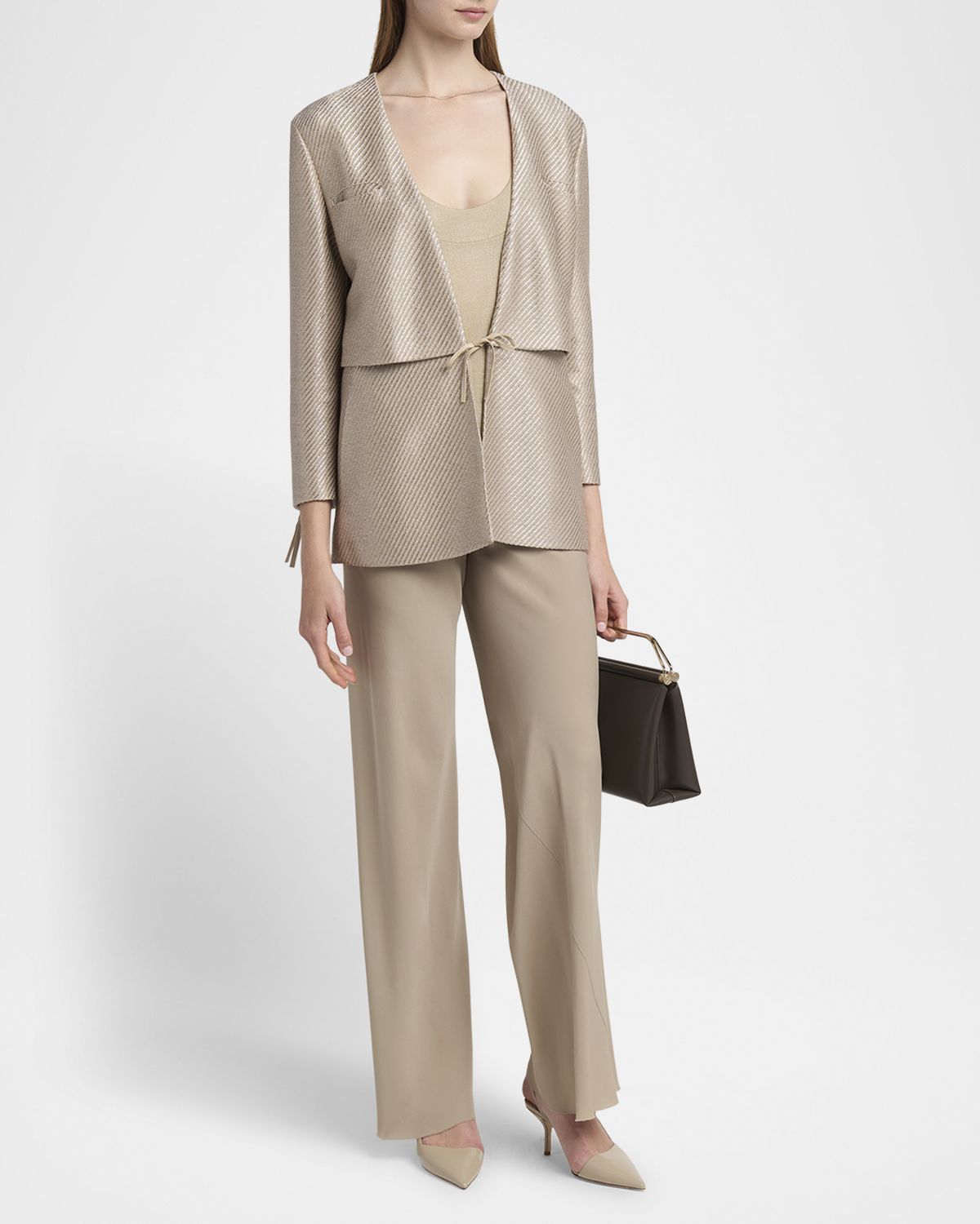 Giorgio Armani Shiny Raffia Jersey Jacquard Tie Jacket