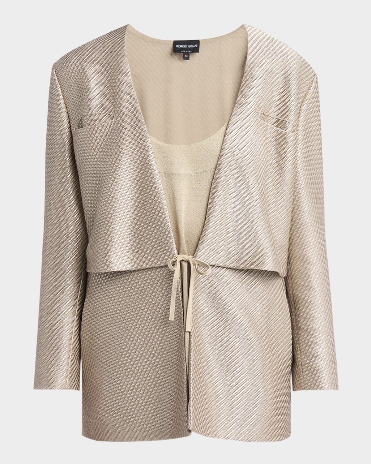 Giorgio Armani Shiny Raffia Jersey Jacquard Tie Jacket