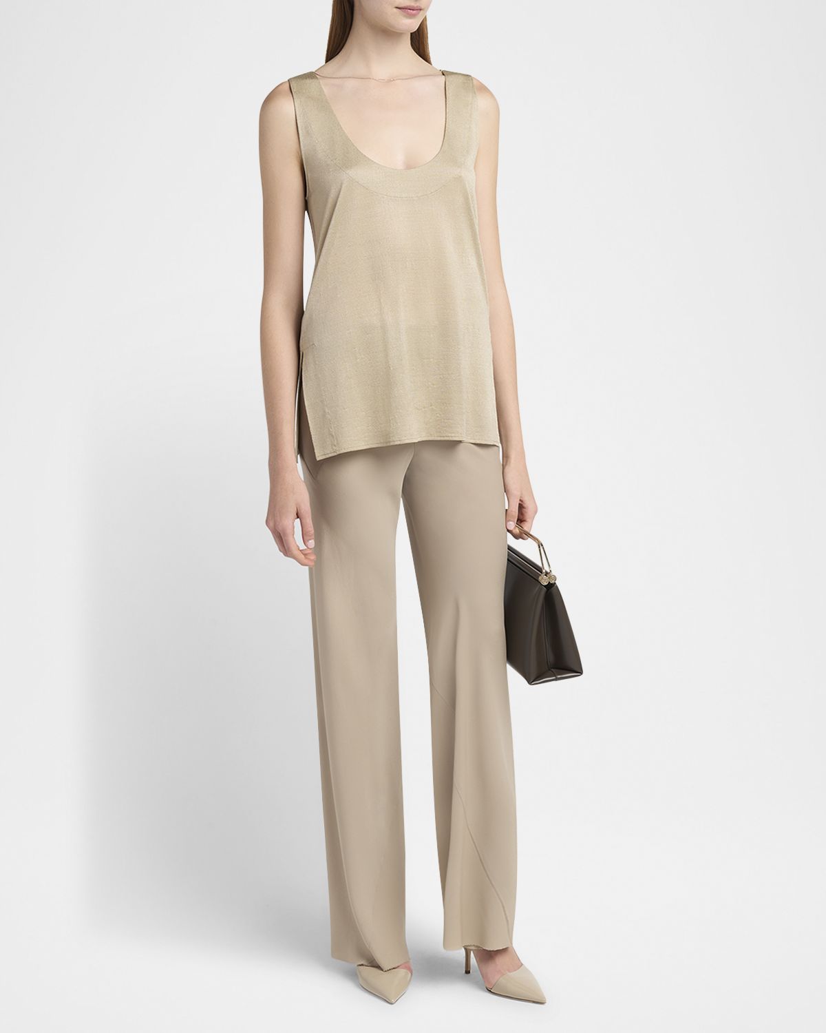 Giorgio Armani Chain-Necklace Scoop-Neck Shiny Viscose Jersey Tank Top