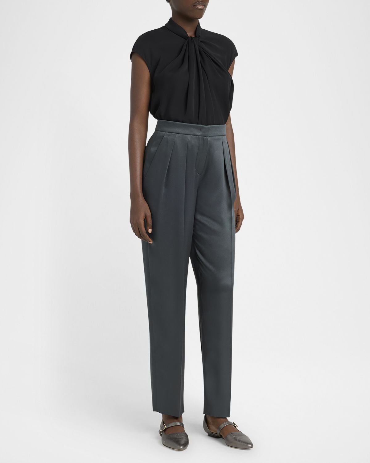 Giorgio Armani Silk Satin Pleated Straight-Leg Trousers | Thumbnail 5 Giorgio Armani Silk Satin Pleated Straight-Leg Trousers | Thumbnail 5