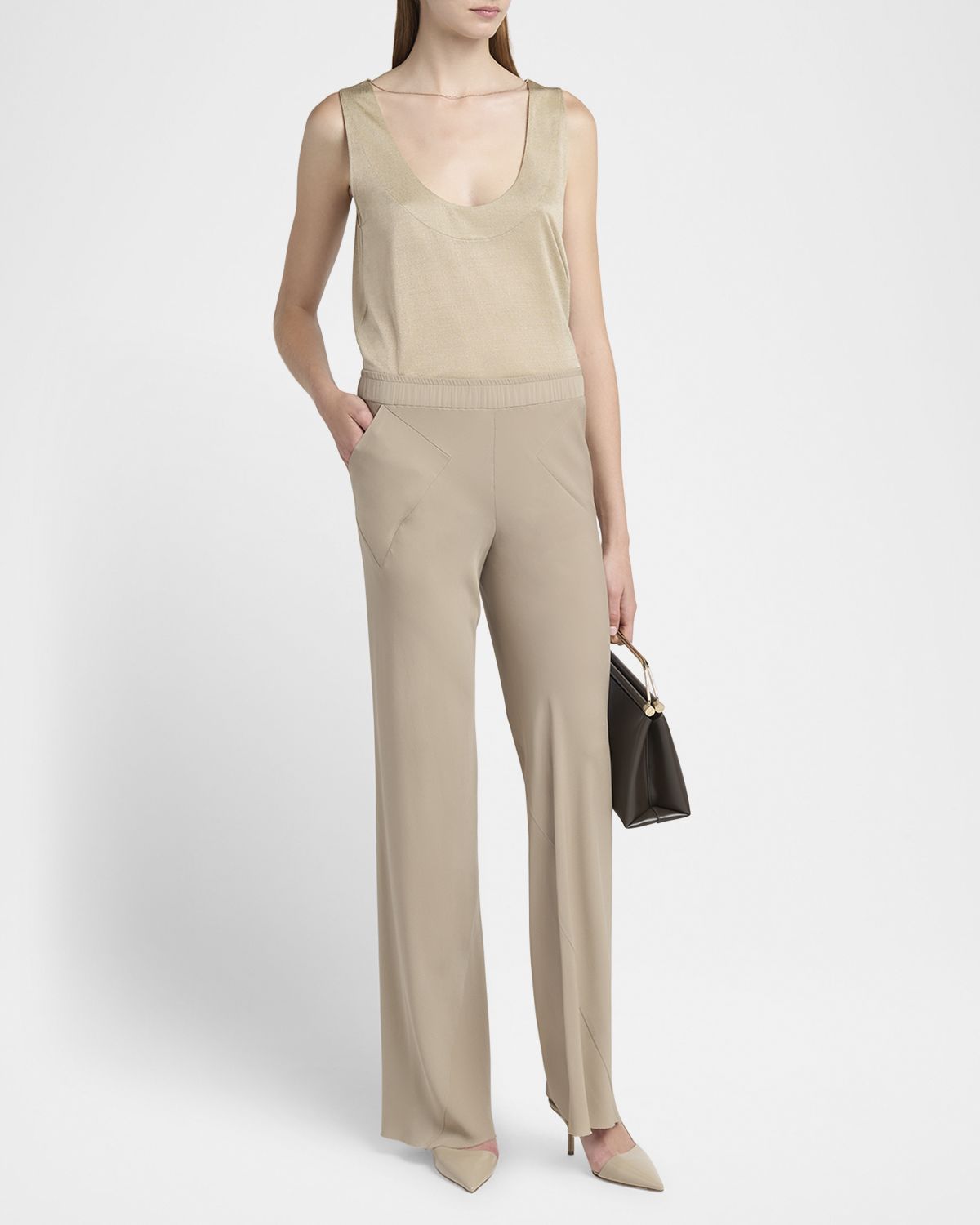 Giorgio Armani Triple Silk Georgette Flat Front Trousers