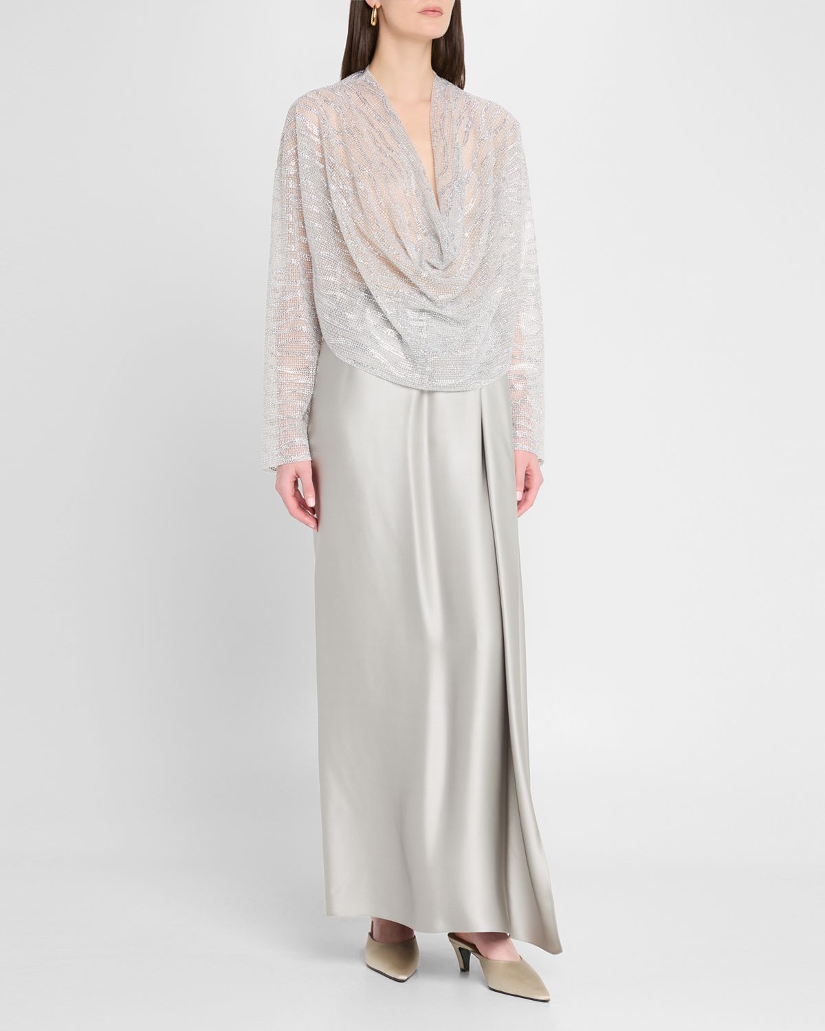 Giorgio Armani Embellished Draped Long-Sleeve Blouse