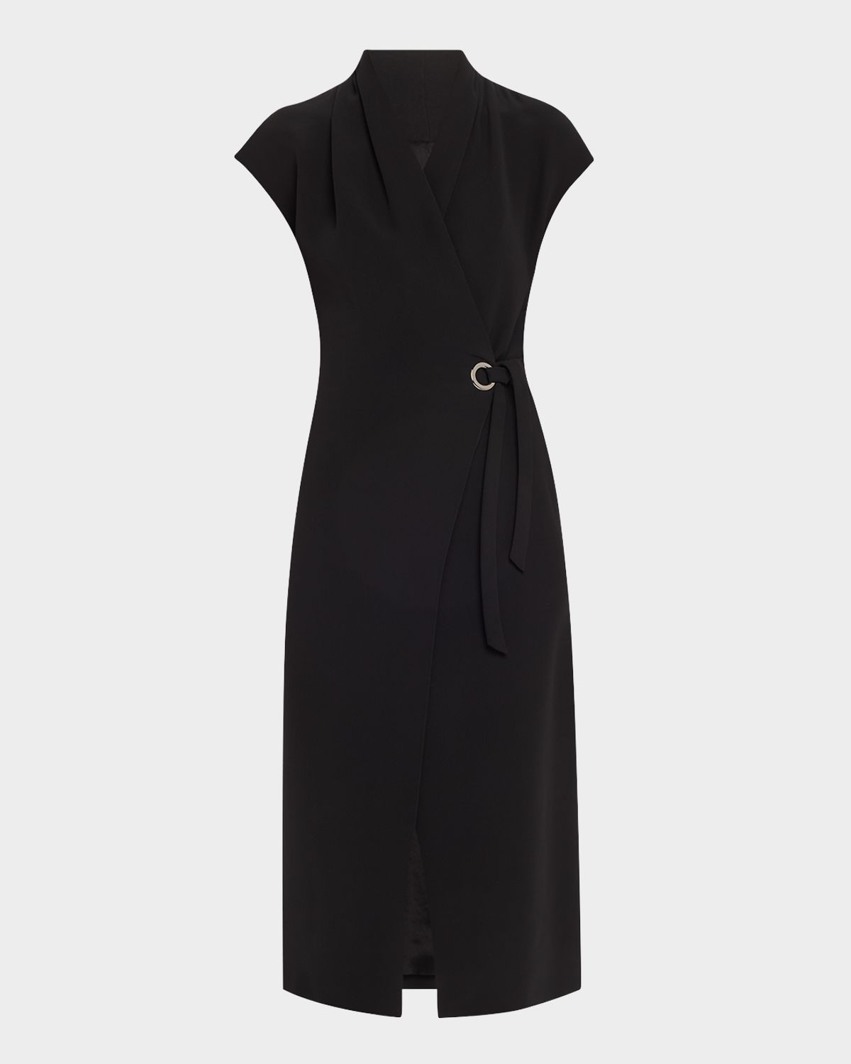 Giorgio Armani Cap-Sleeve Cupro Wrap Midi Dress