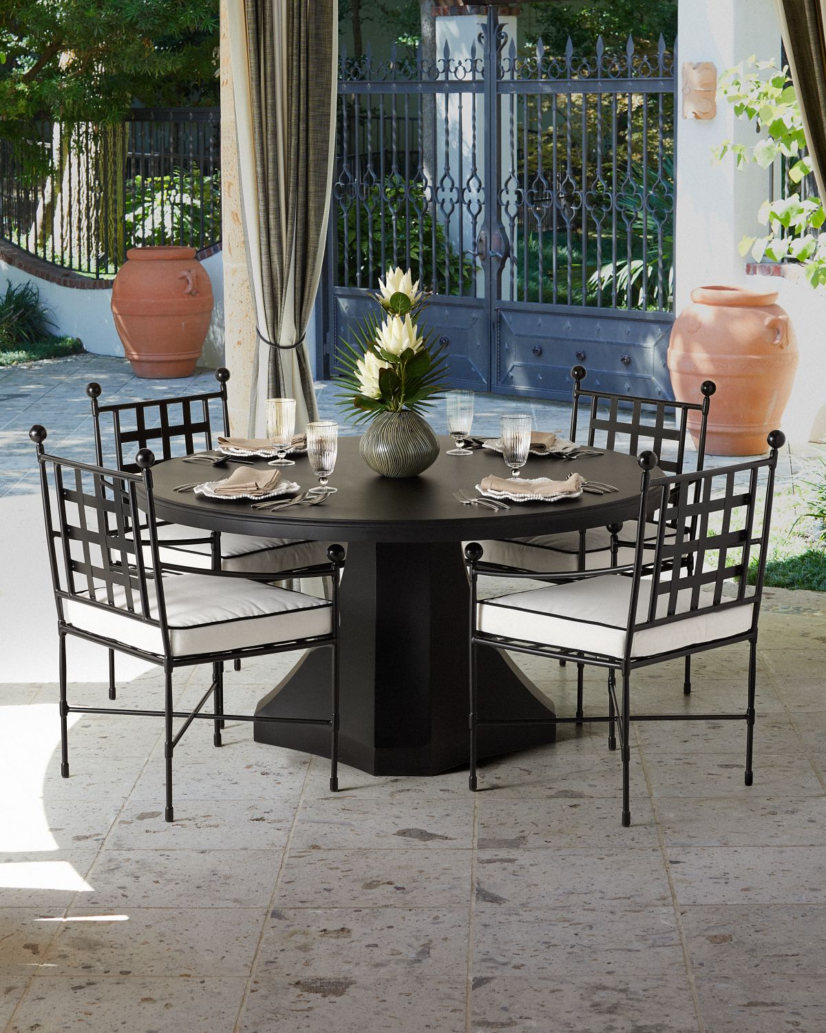 Neiman Marcus Round Outdoor Pedestal Dining Table, Matte Black | Thumbnail 2