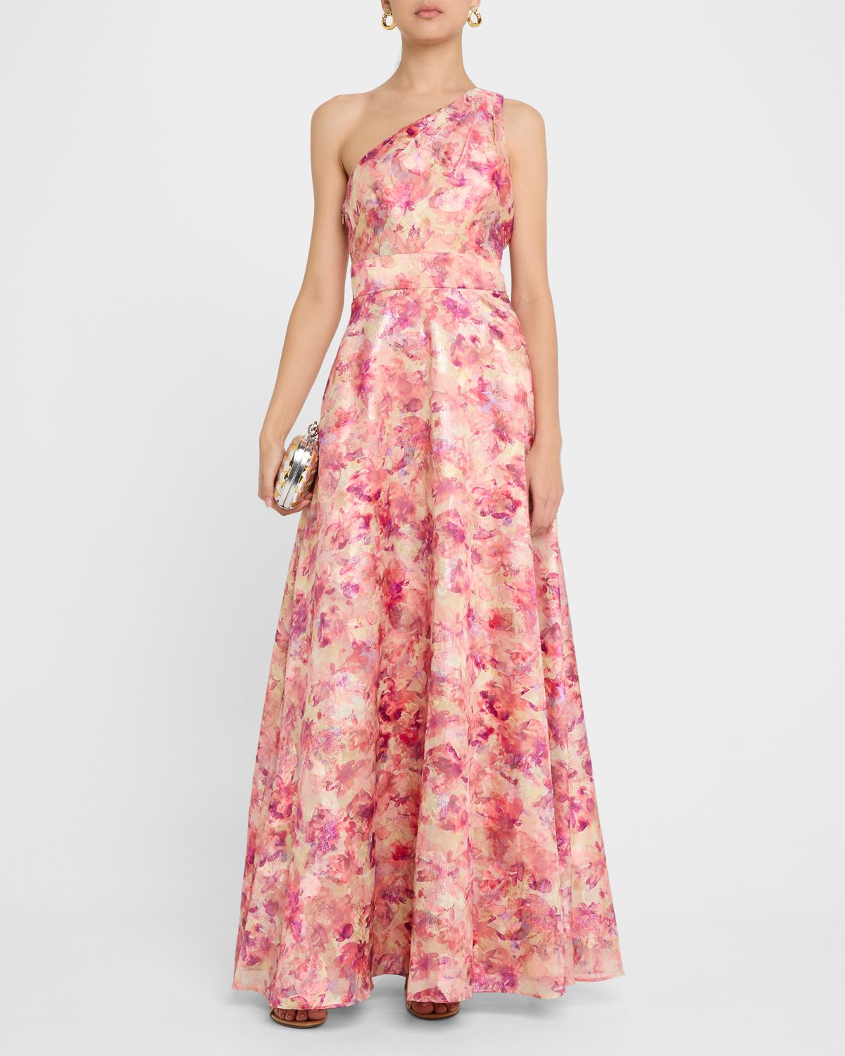 Aidan Mattox One-Shoulder Metallic Jacquard Gown