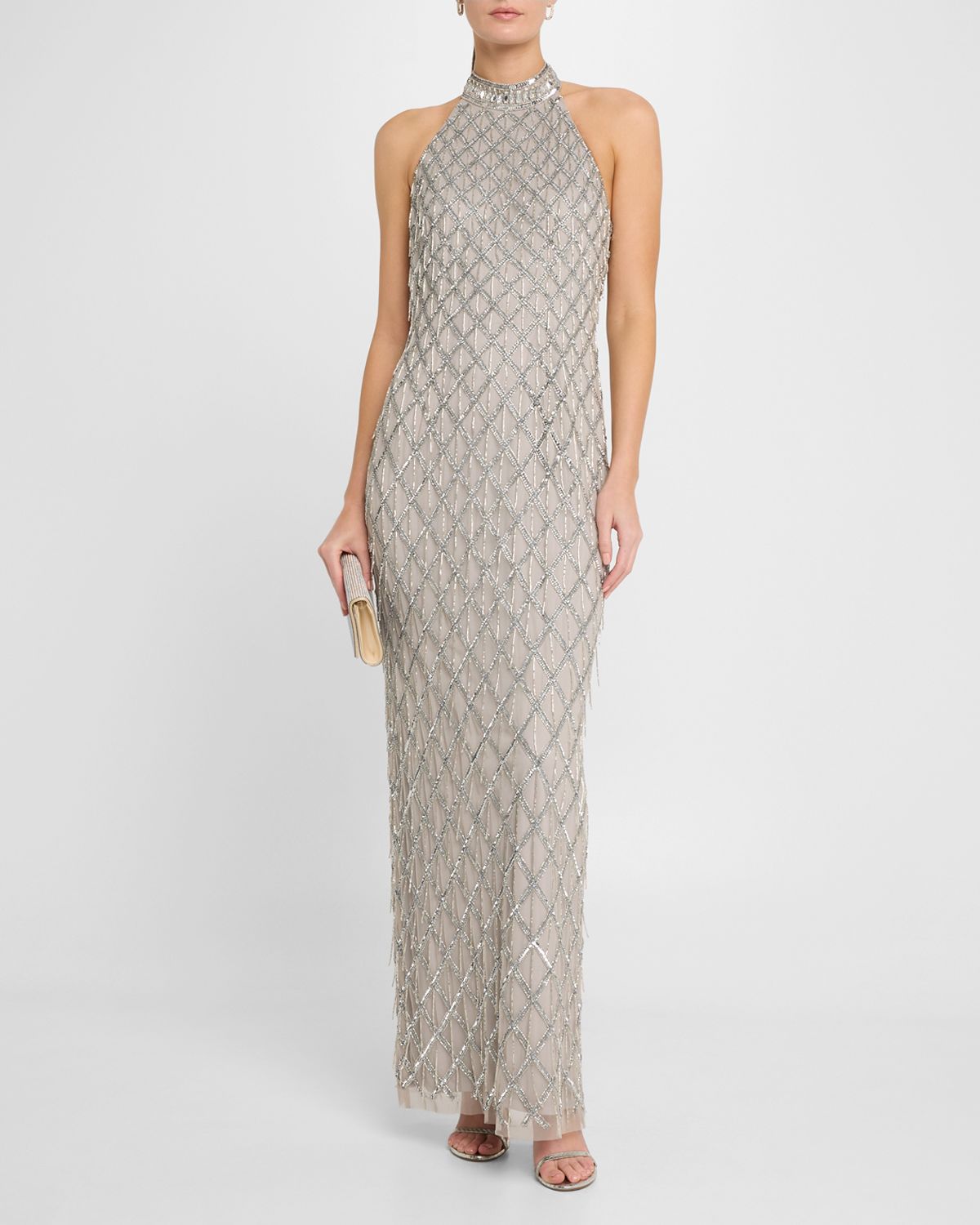 Aidan Mattox Beaded Halter Column Gown